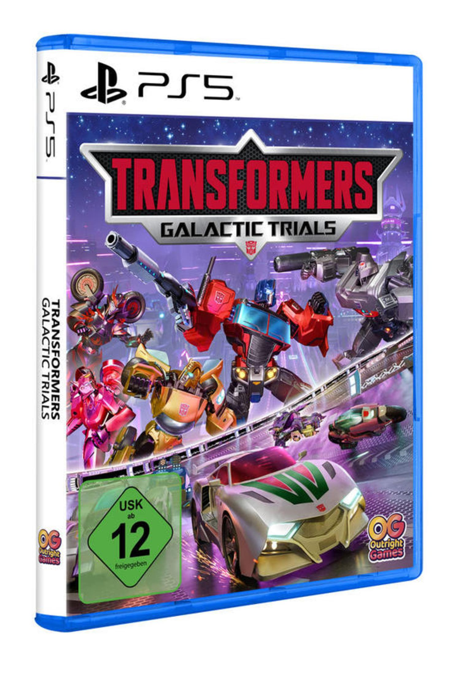PS5-Spielverpackung für Transformers: Galactic Trials mit verschiedenen Transformers-Charakteren.