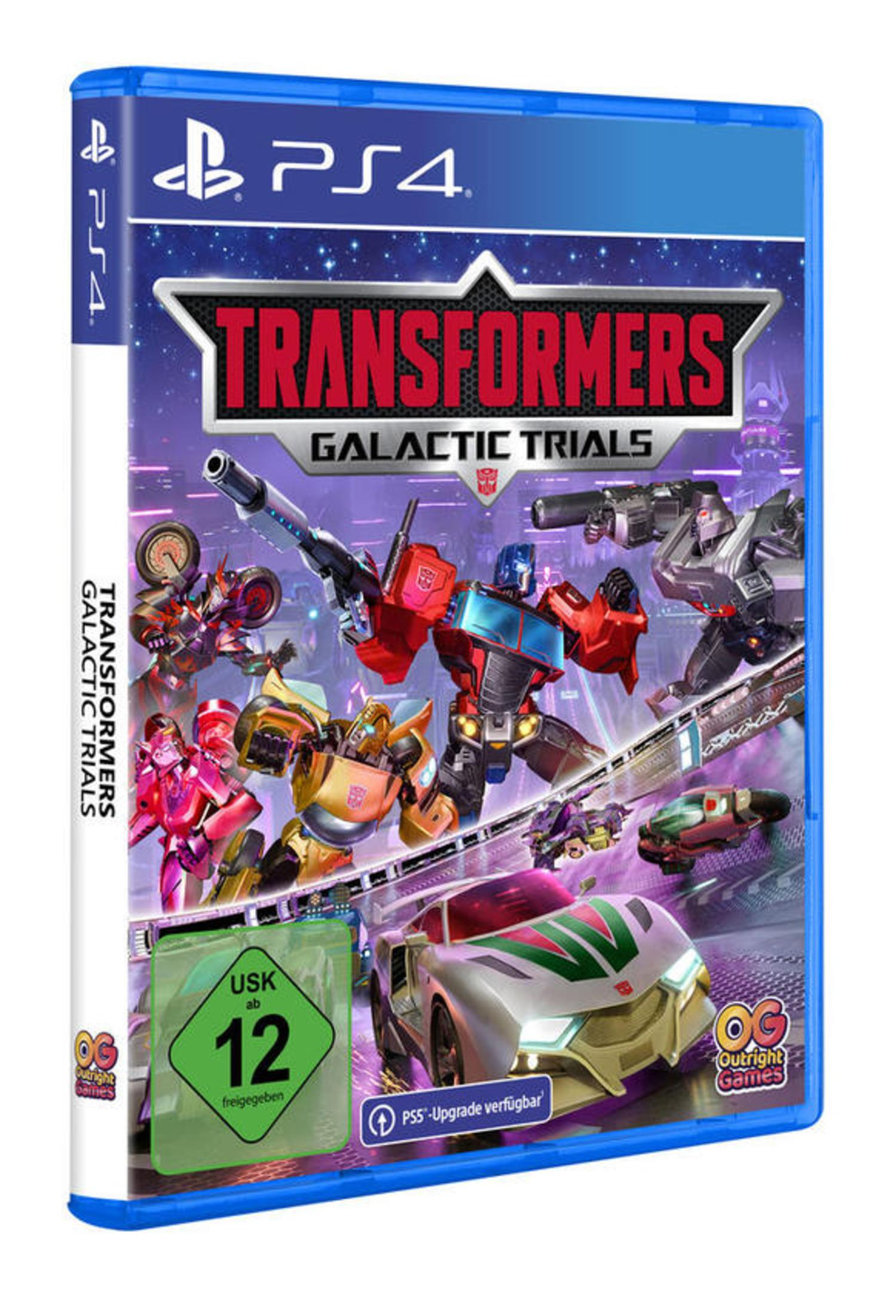 PS4-Spielhülle: Transformers Galactic Trials, Charaktere, weißer Hintergrund.