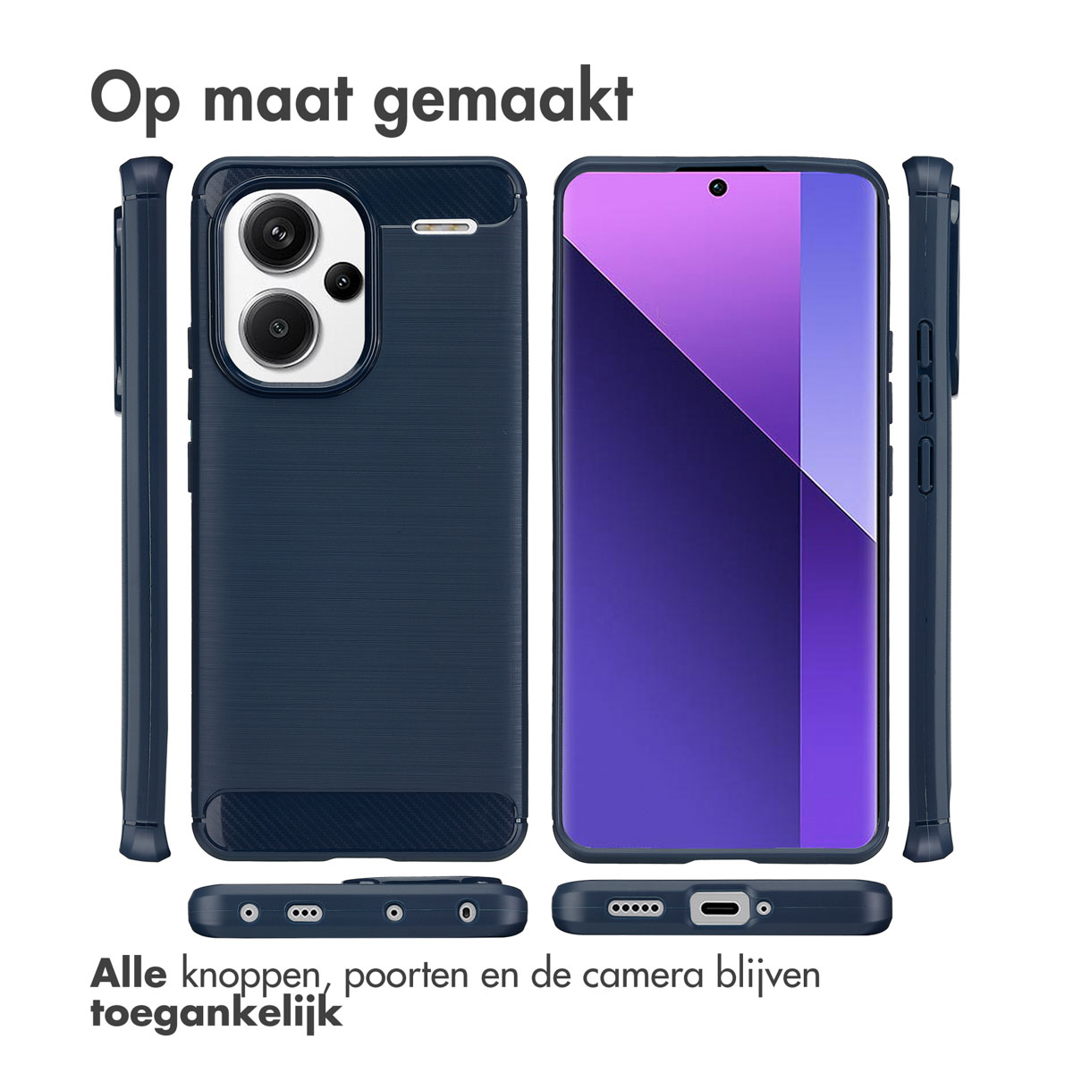 Ensemble d'étuis pour téléphone, bleu marine, avec images de téléphone, boutons, ports et appareil photo accessibles.