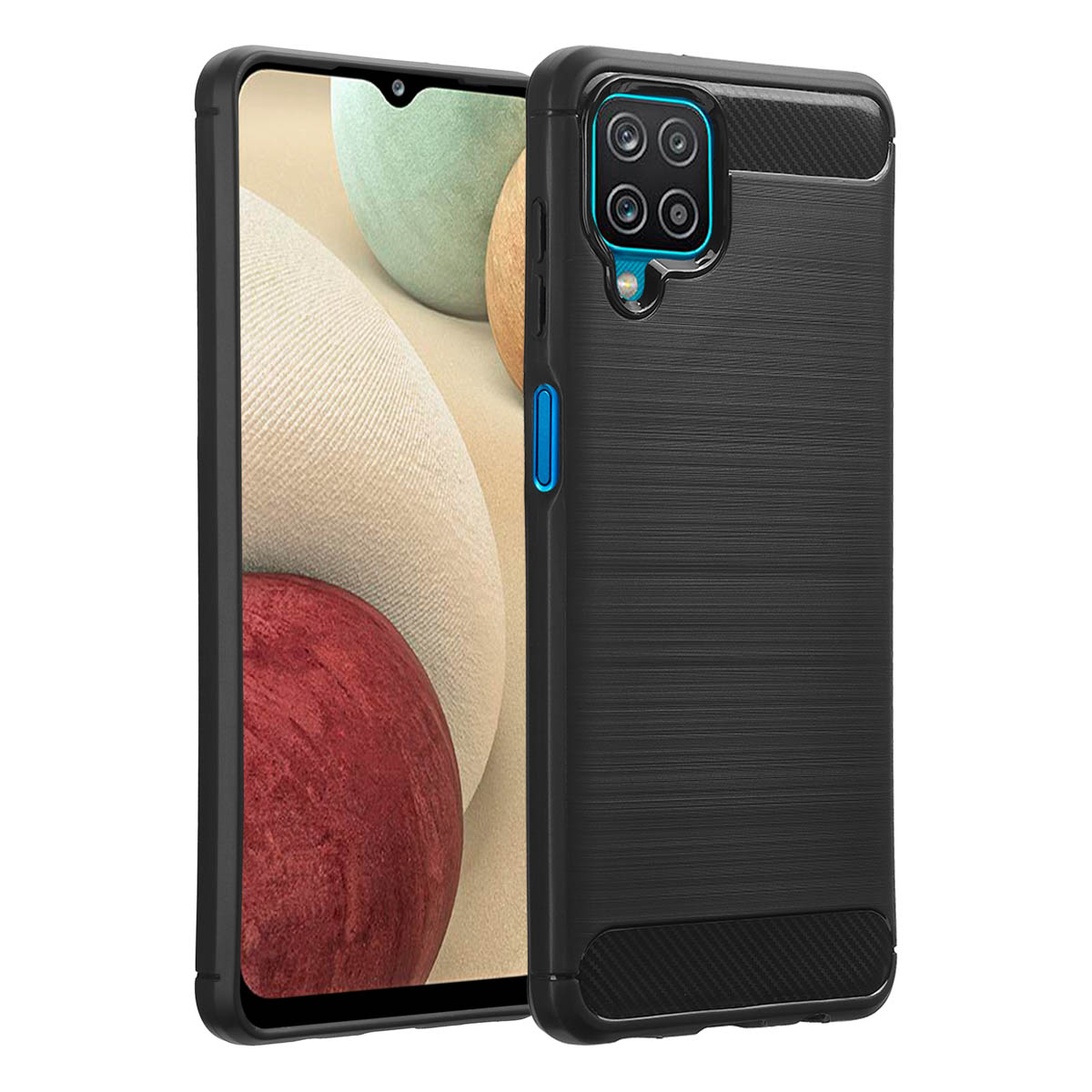 IMOSHION Brushed Backcover adatta per Samsung Galaxy A12 Cover per Samsung Galaxy A12, Nero, Blu