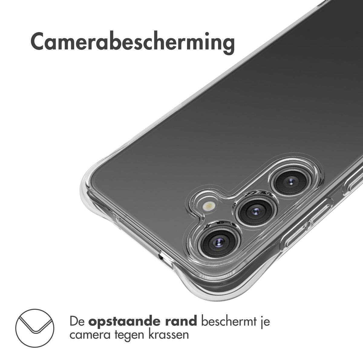 Een transparante telefoonhoes met een uitsparing voor de cameralens.
