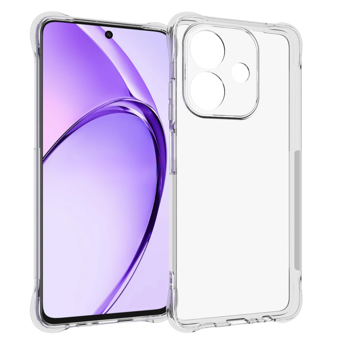 Coque de téléphone transparente sur un téléphone, montrant l'arrière.