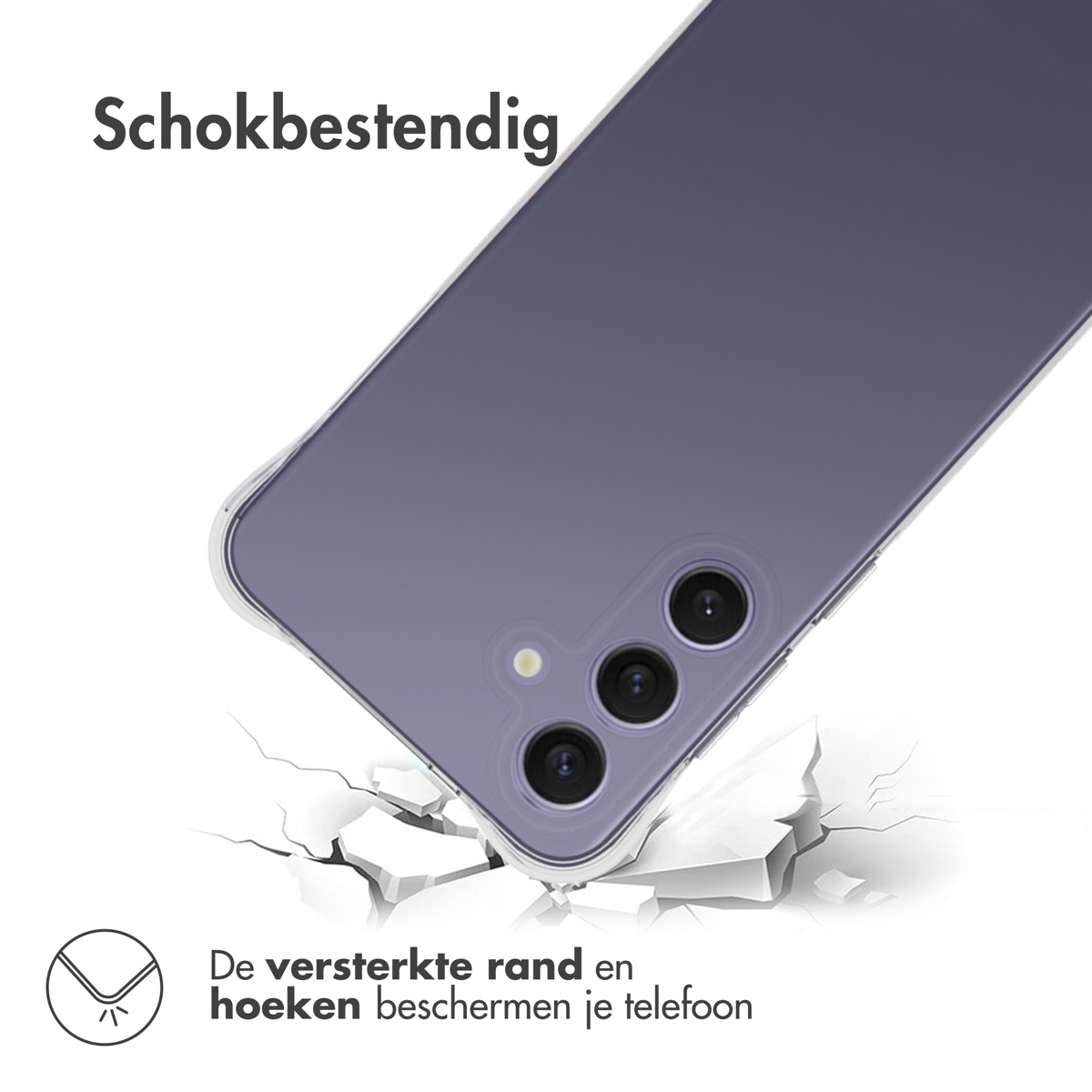 Une coque de téléphone avec un téléphone à l'intérieur, la coque sur fond blanc avec des fissures.