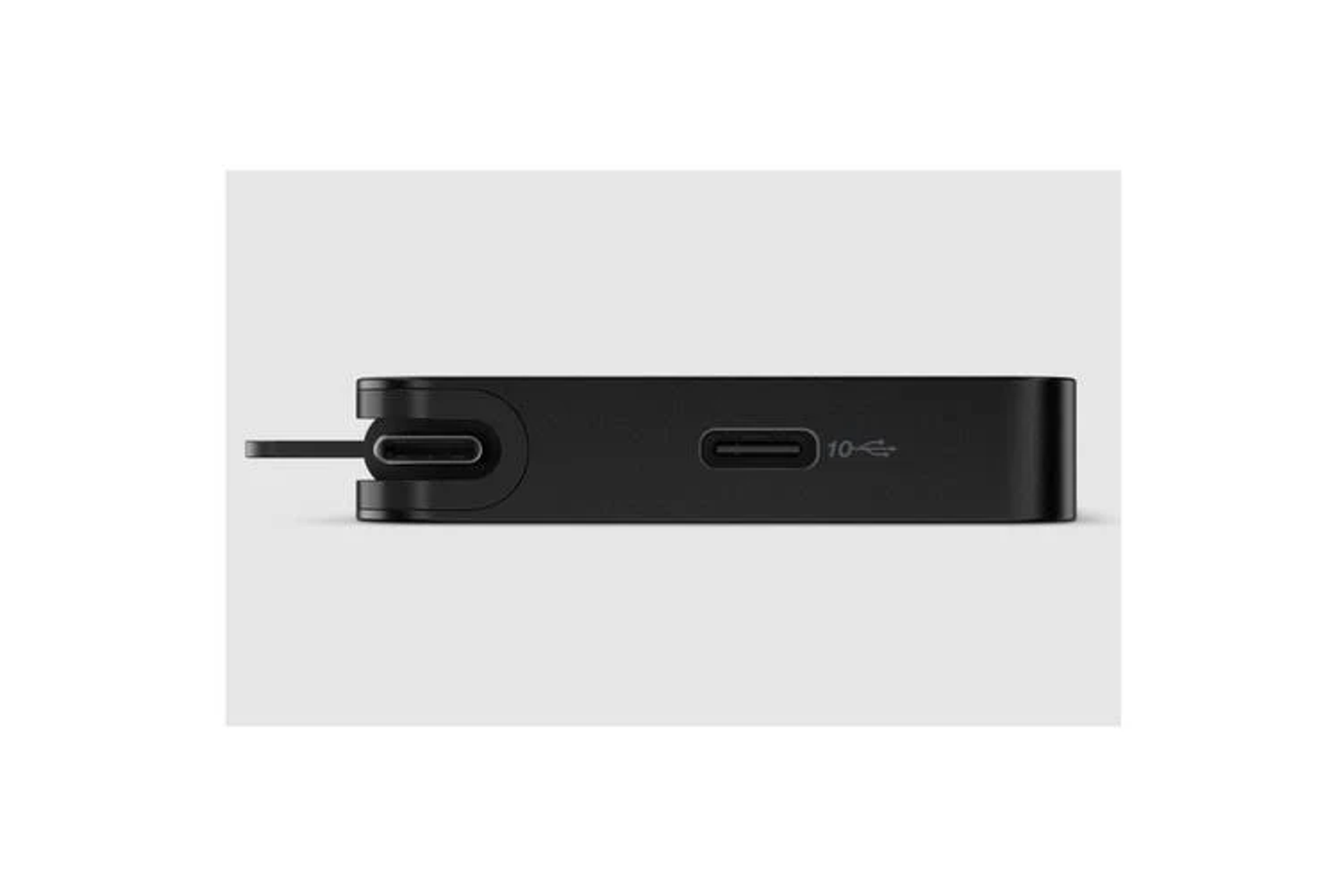 Un dispositivo negro con dos puertos USB-C. Tiene un puerto USB-C único y un puerto USB 10.
