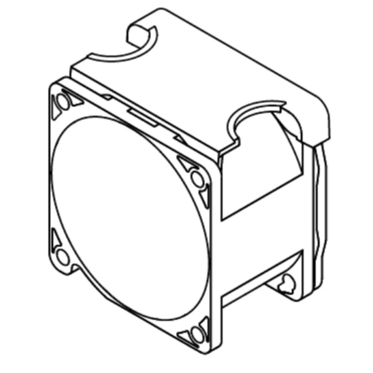 Dibujo isométrico de un componente de altavoz. El componente es blanco y tiene forma de caja.