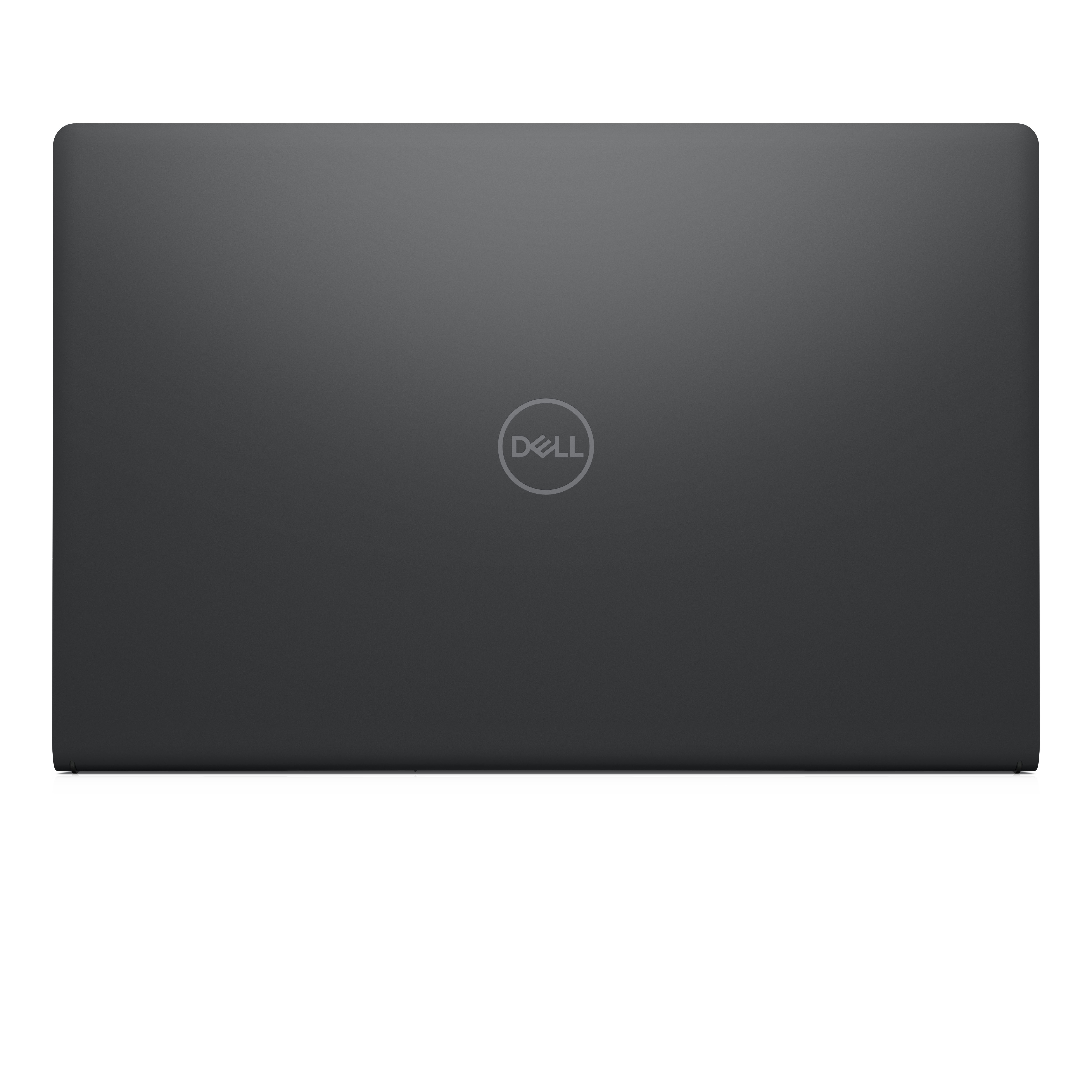 Laptop Dell, chiuso, parte superiore nera. Logo Dell al centro.