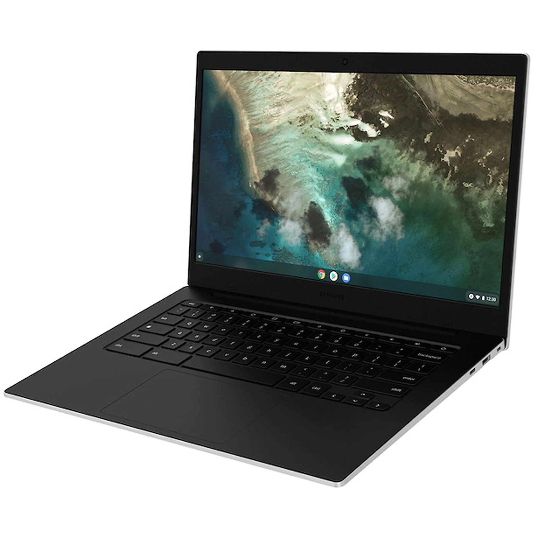 Un laptop nero con tastiera nera e schermo che mostra un'immagine.
