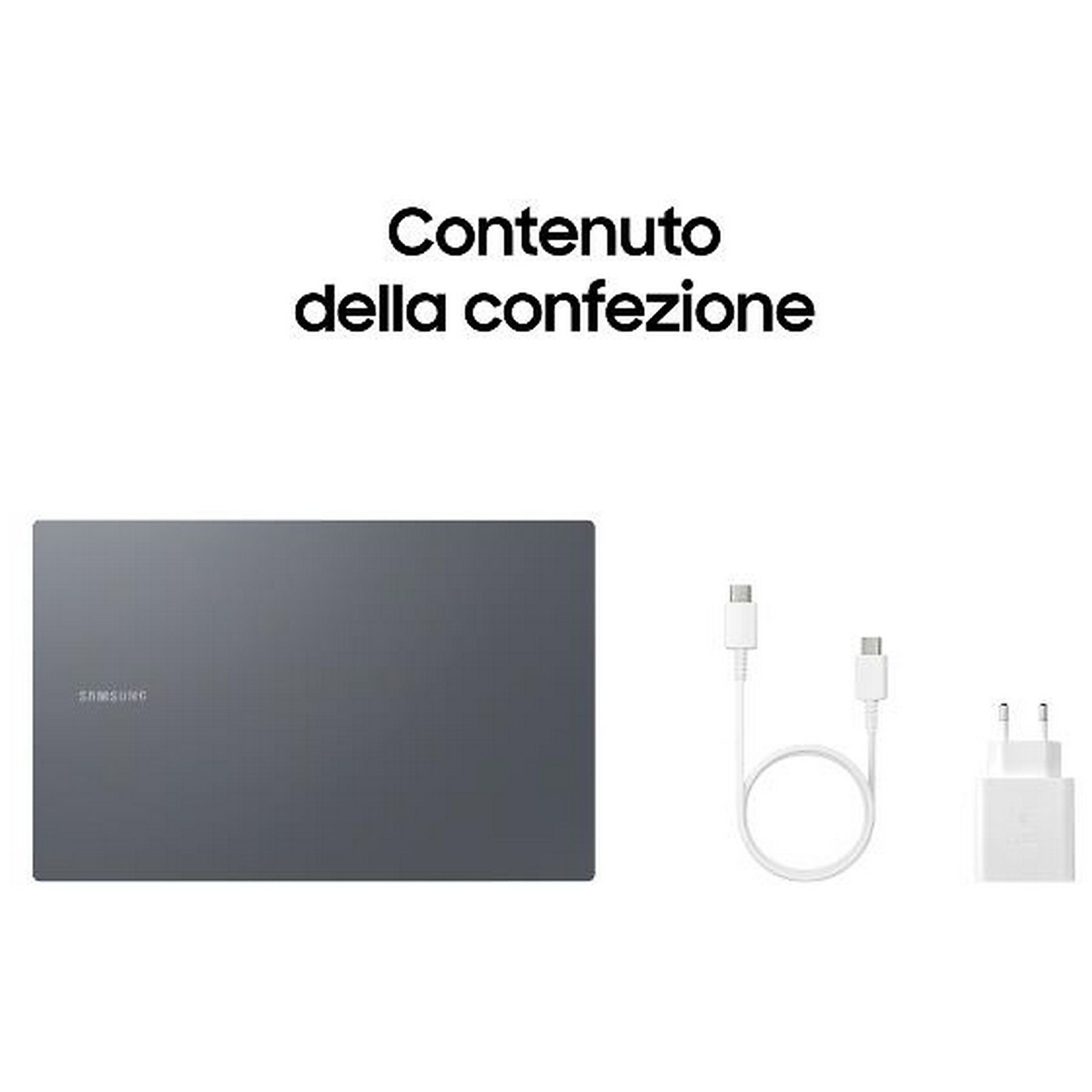 Laptop e accessori in una scatola.