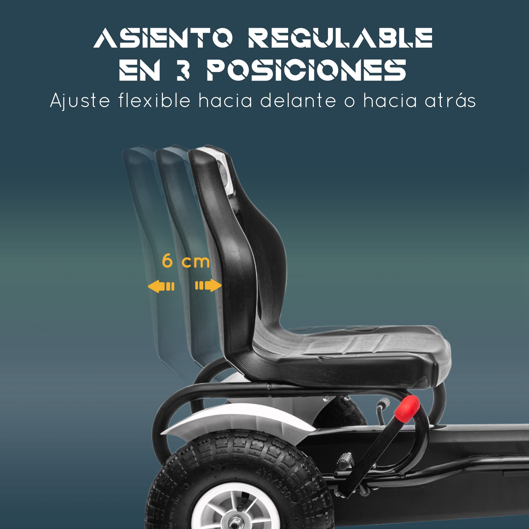 La imagen muestra un asiento con posiciones ajustables en un vehículo.