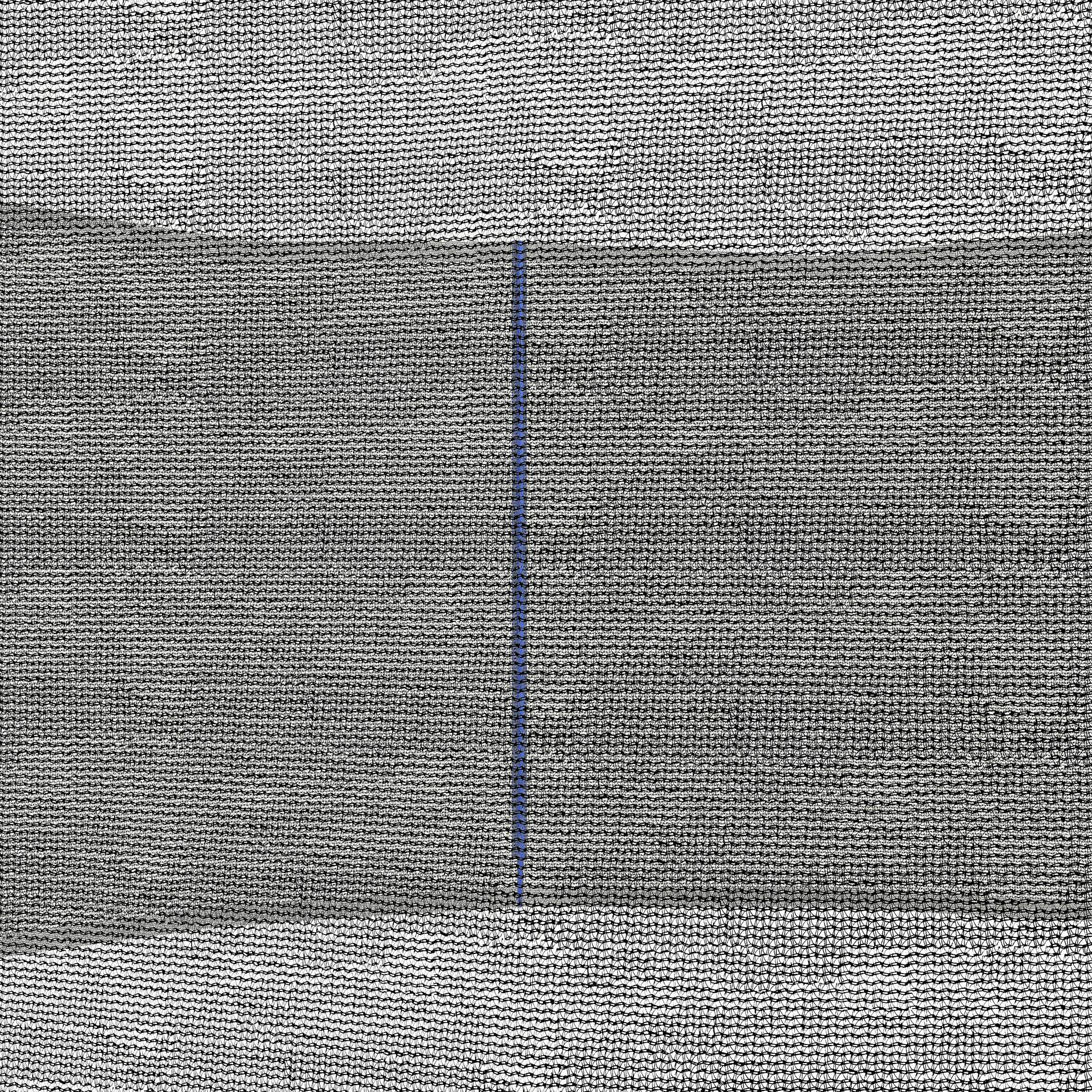 Primer plano de una tela gris y blanca con una línea azul en el medio.