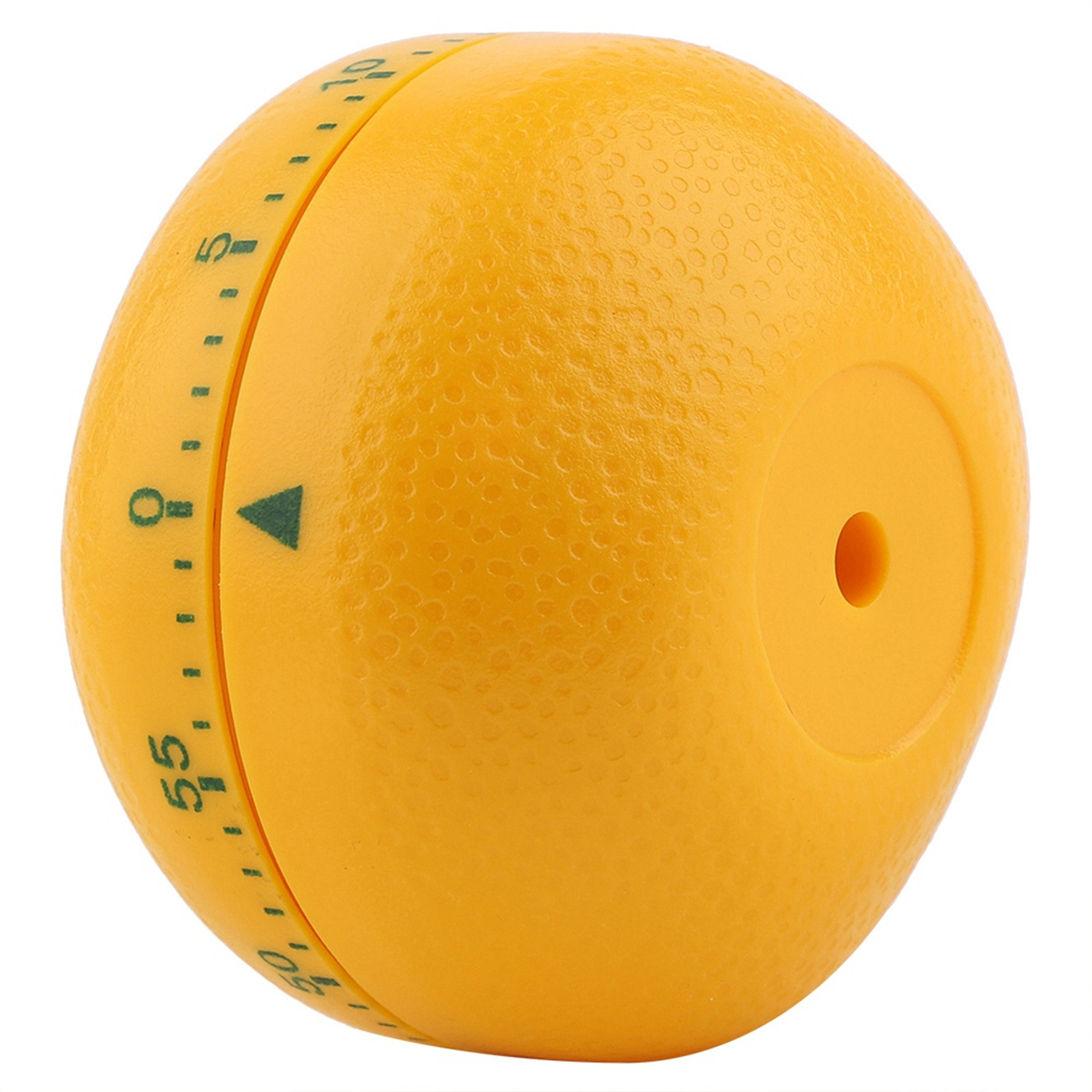 Orangenförmiger Timer mit Zifferblatt. Grüner Pfeil und Zahlen sind vorhanden.