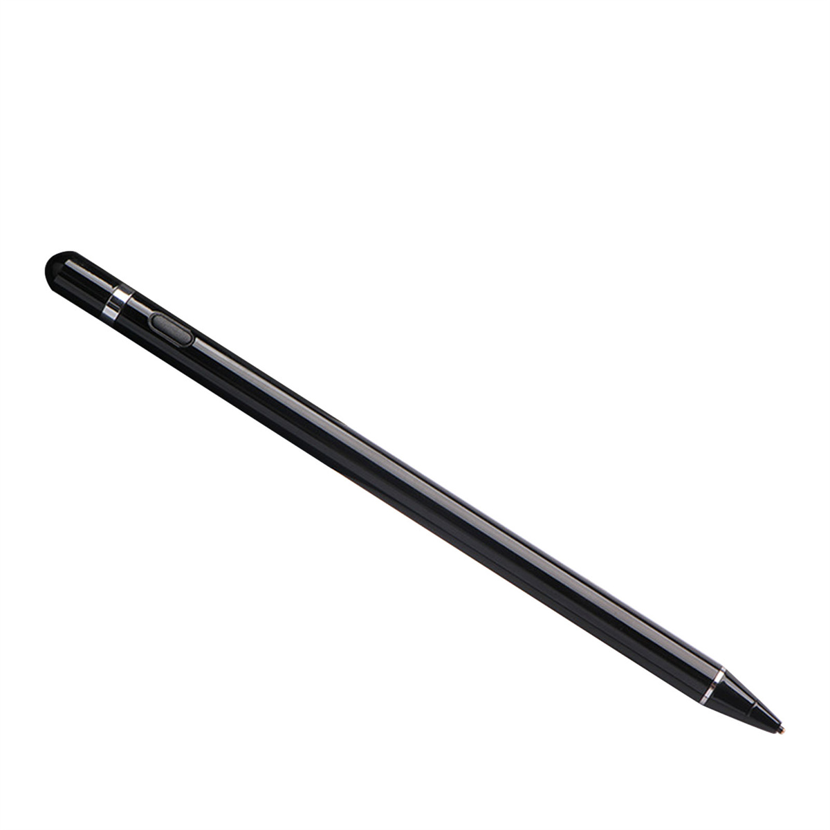Schwarzer Stift auf weißem Hintergrund, abgewinkelt, mit schlankem Design.