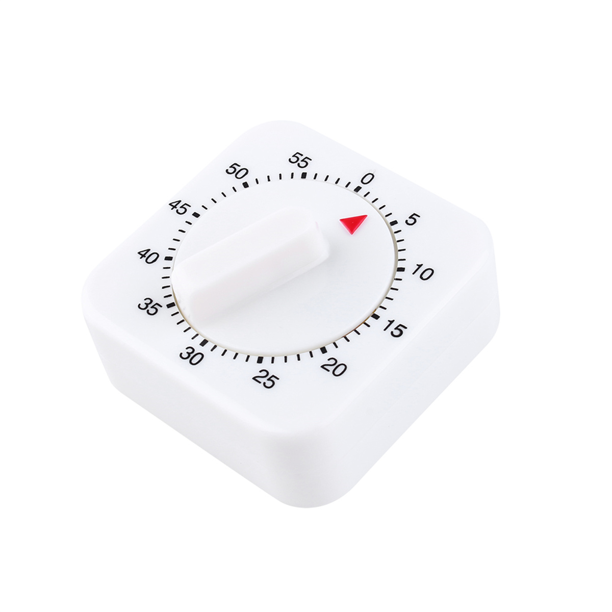 Weißer quadratischer Küchentimer mit roter Anzeige.