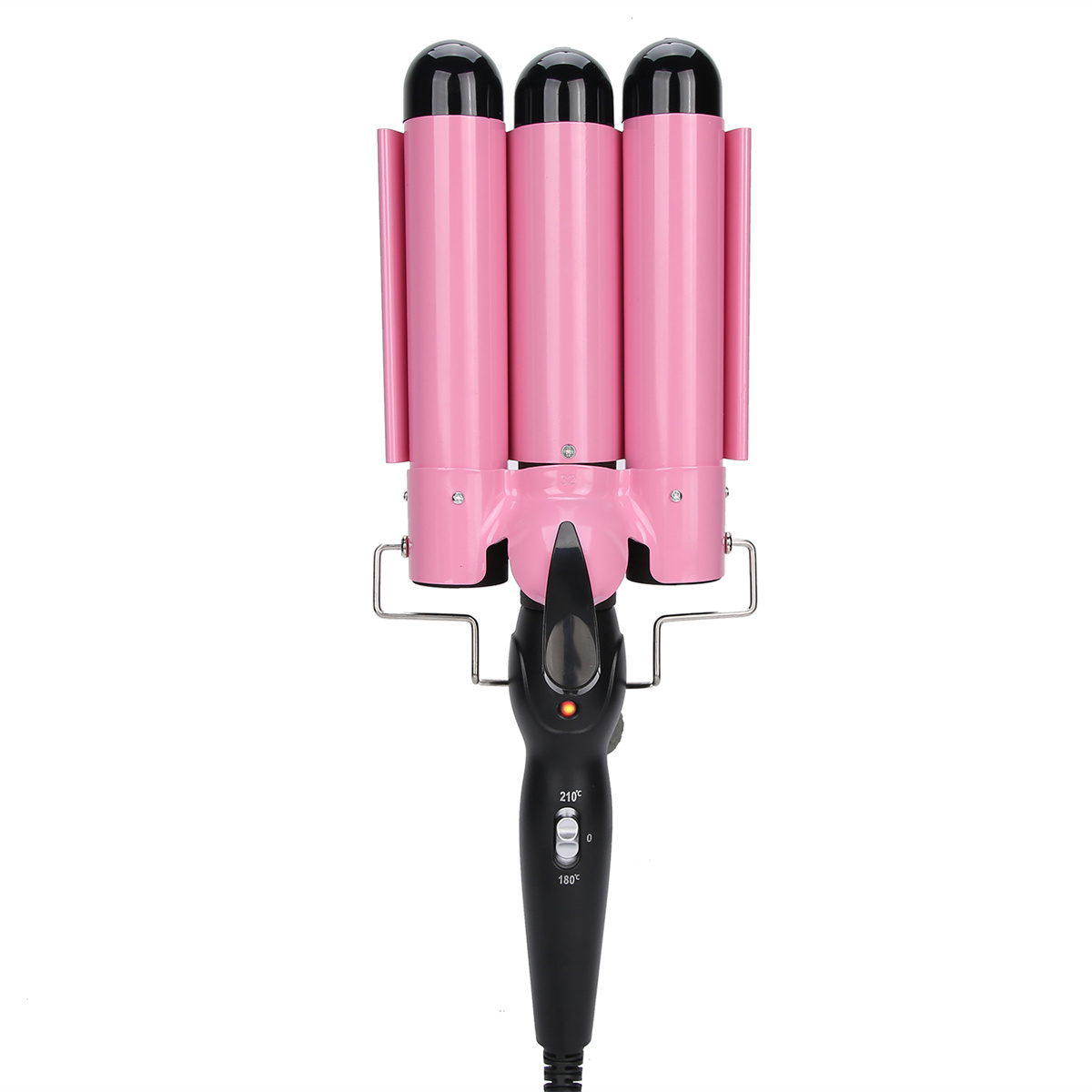 Pinker Haar-Waver mit drei Lockenwicklern und schwarzem Griff.