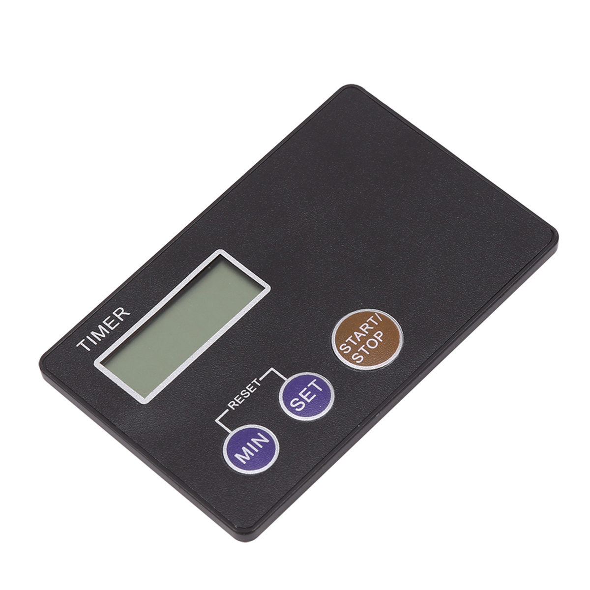 Ein schwarzer Timer mit digitaler Anzeige und den Tasten MIN, SET und START/STOP.