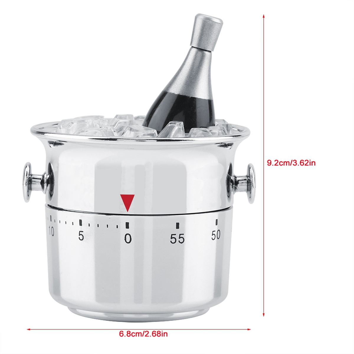 Silberner Weinkühler-Timer mit einer Flasche im Inneren und Eiswürfeln.