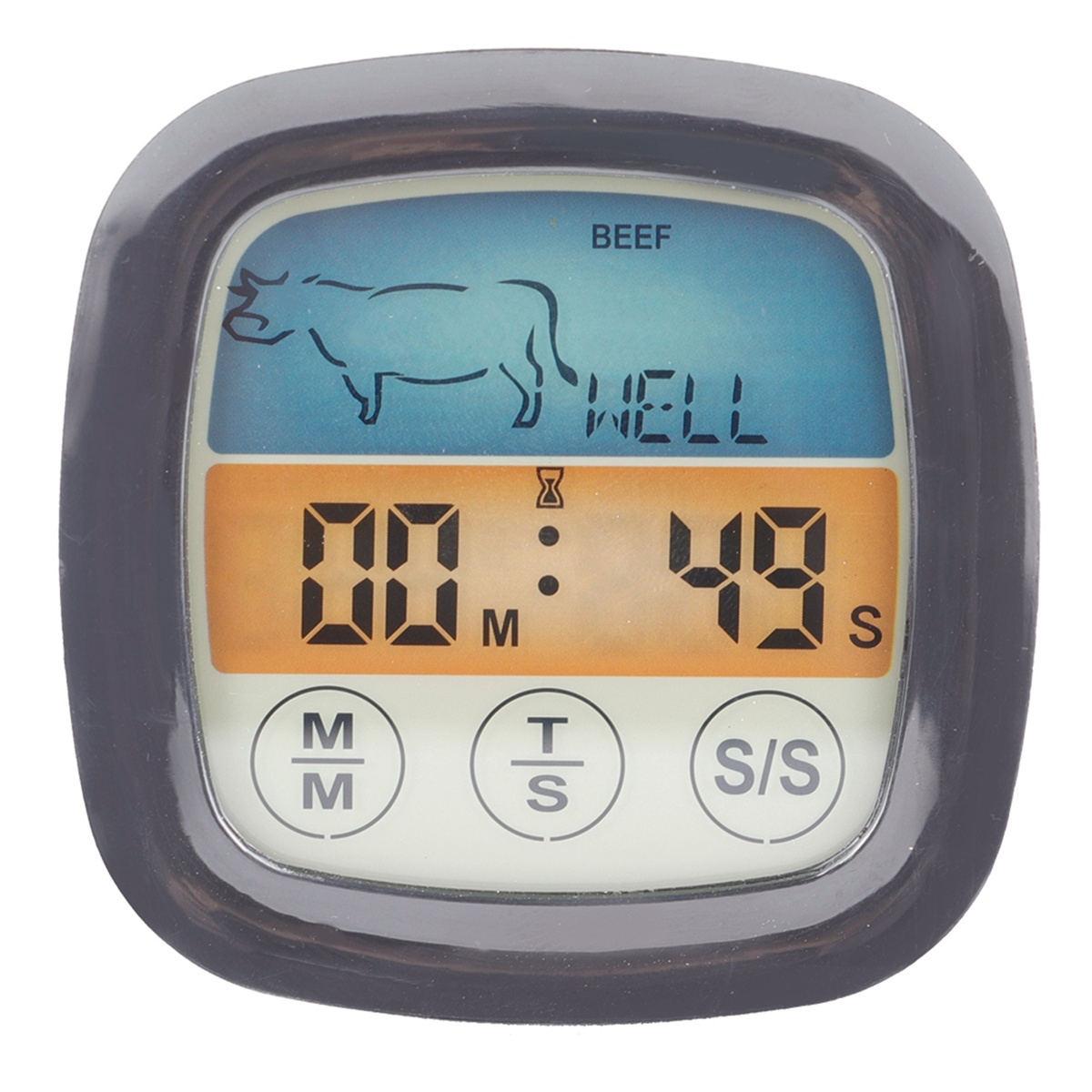 Timer mit Timeroptionen und einer Grafik einer Kuh, mit dem Wort BEEF.