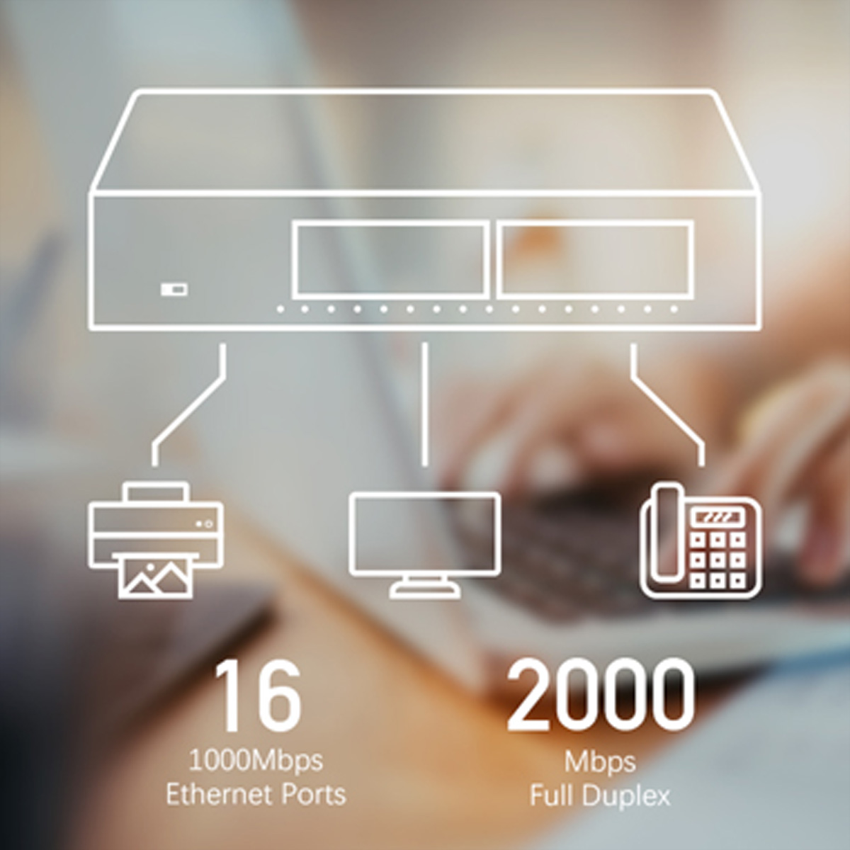 Diagramme montrant un appareil réseau connecté à une imprimante, un moniteur et un téléphone, avec des étiquettes textuelles.