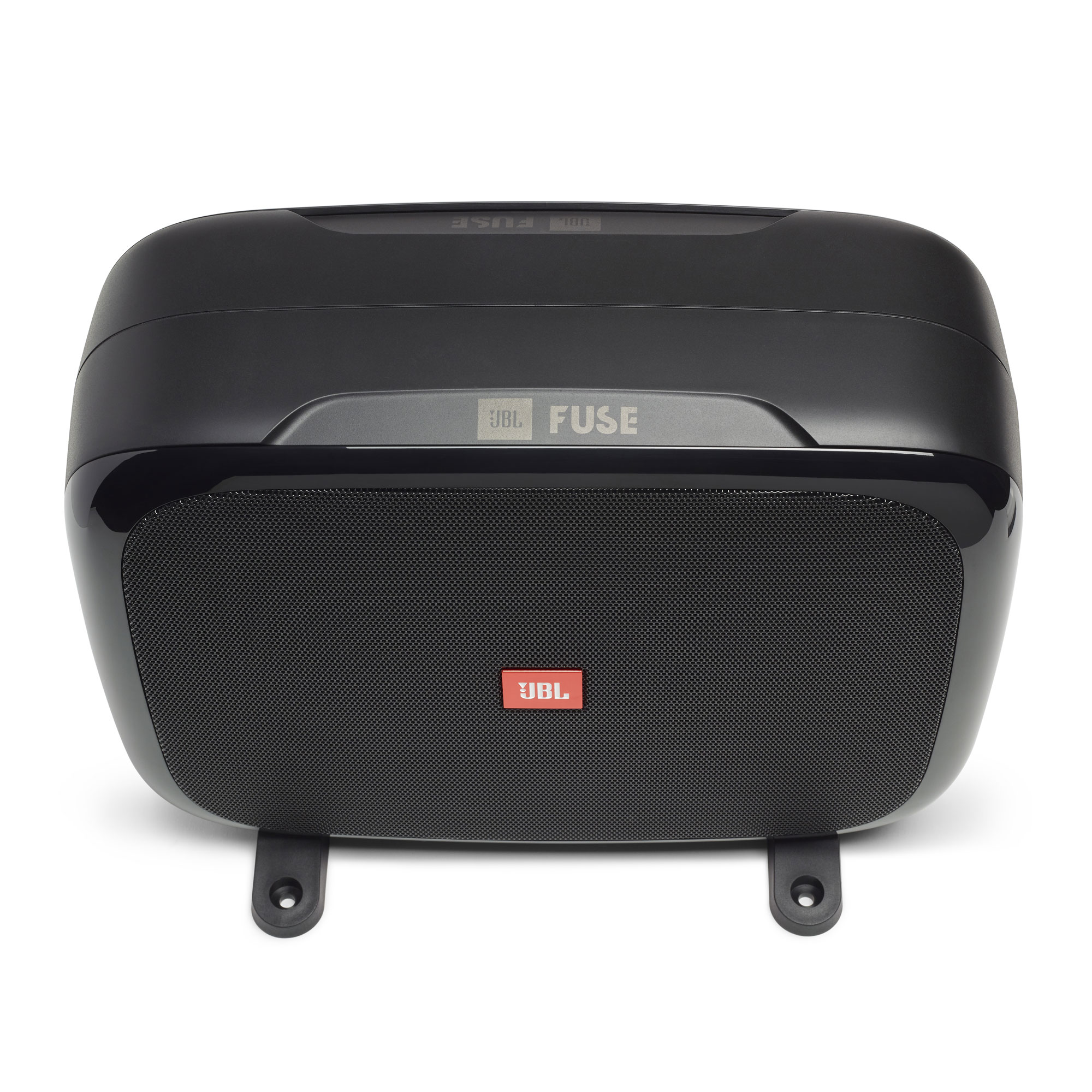 Altoparlante JBL FUSE nero. Forma rettangolare con angoli arrotondati. Griglia altoparlante in rete nera. Logo JBL.
