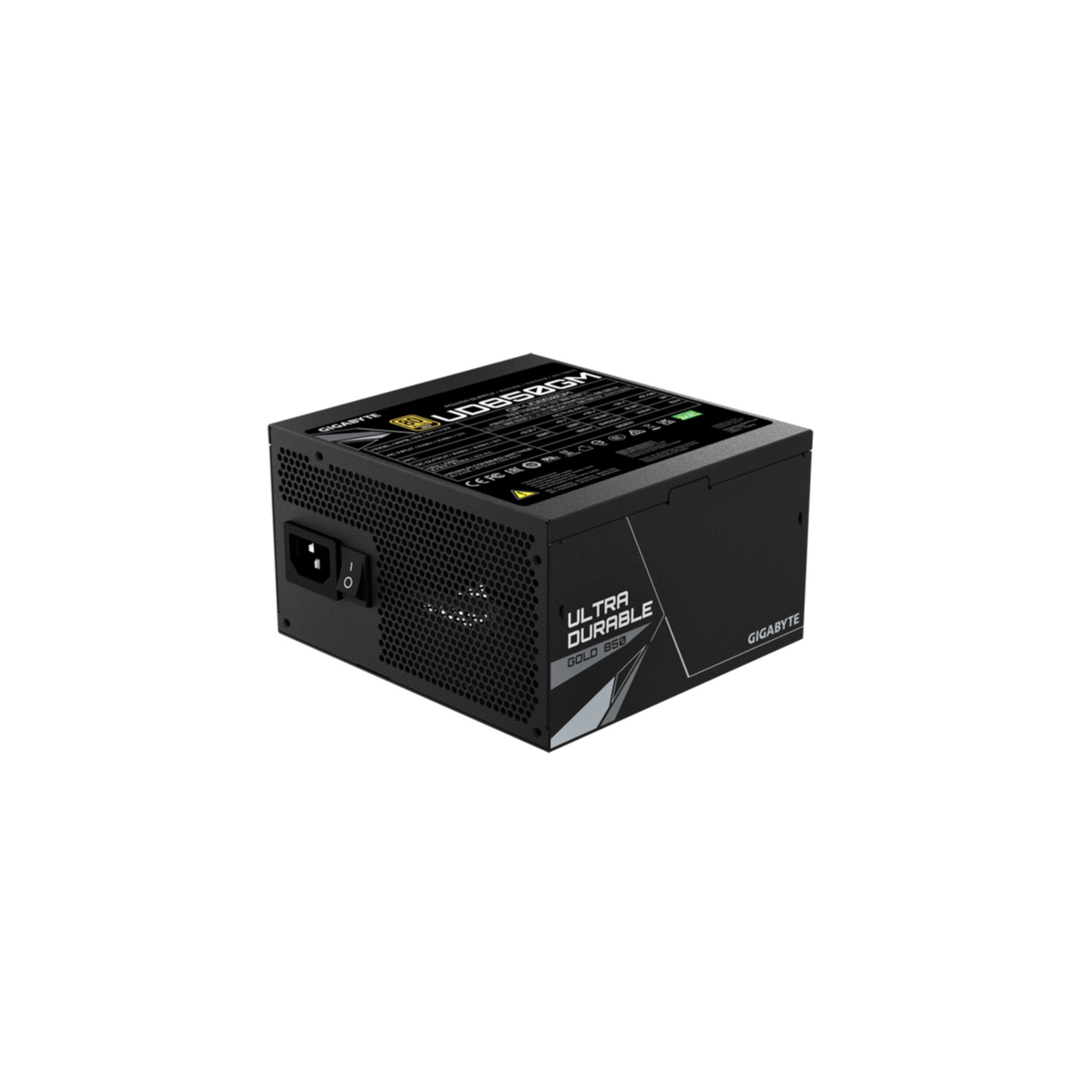 Czarny zasilacz Gigabyte z marką Ultra Durable.