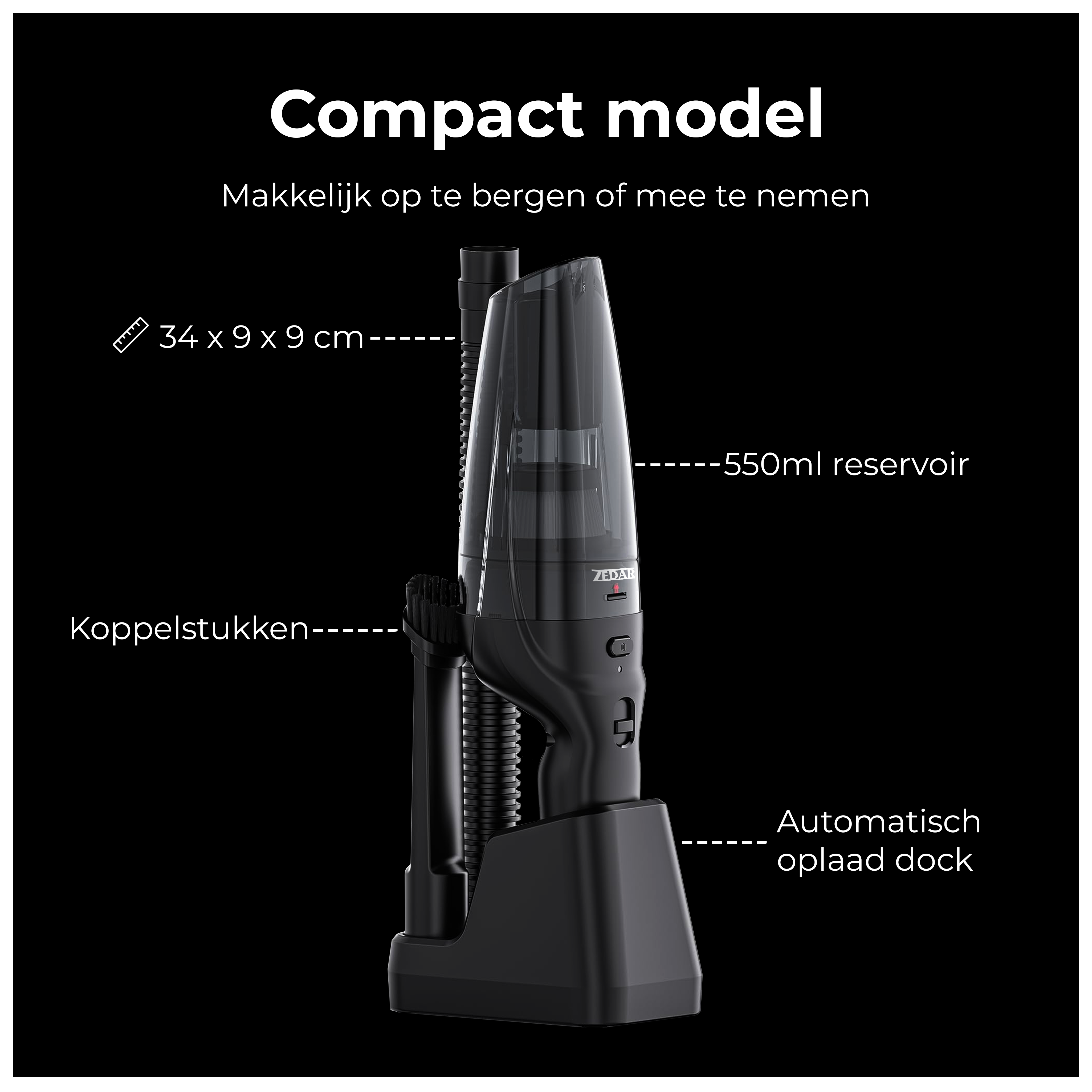 A black handheld vacuum cleaner with its charging dock.