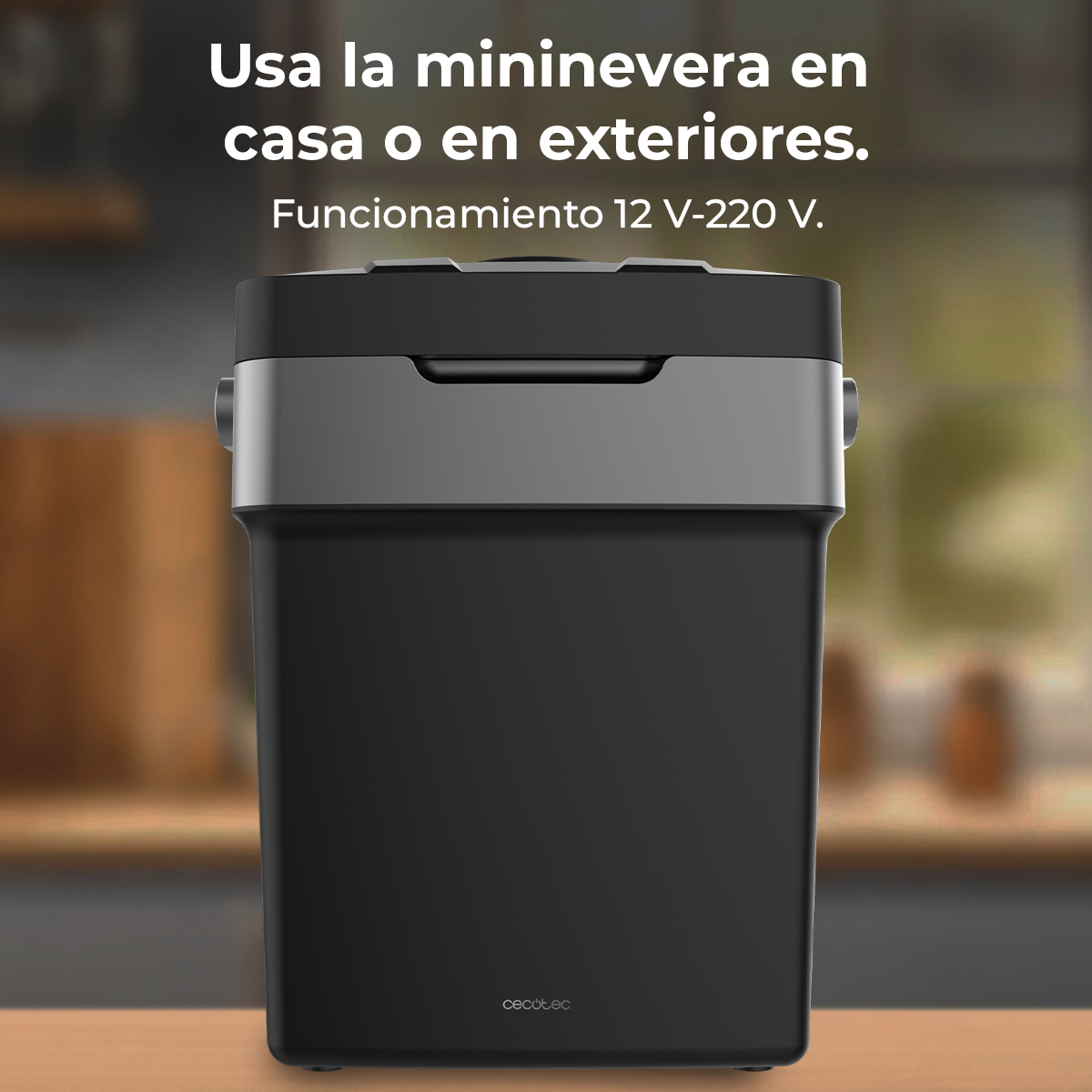 Mininevera negra, con instrucciones en panel superior. Operación 12 V-220 V.
