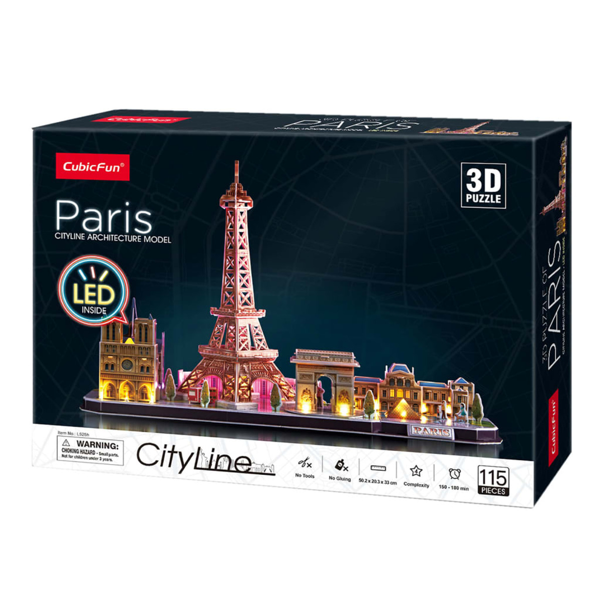 Pudełko z puzzlami 3D Paryża przedstawiające Wieżę Eiffla, Łuk Triumfalny itp.