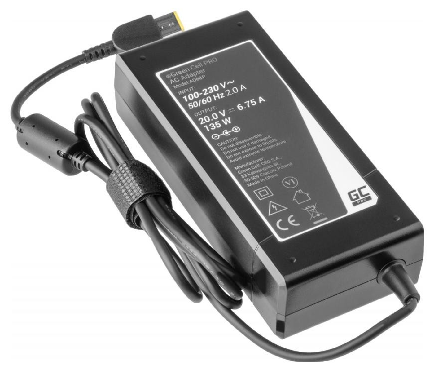 Adattatore di alimentazione per laptop Green Cell e cavo di alimentazione, sfondo bianco.