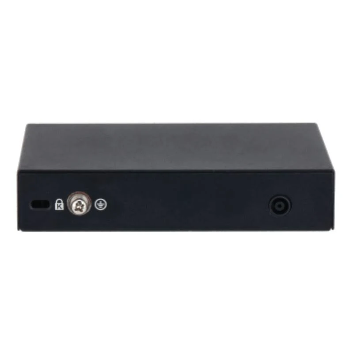 Czarne urządzenie elektroniczne z portami z boku. Na białym tle.