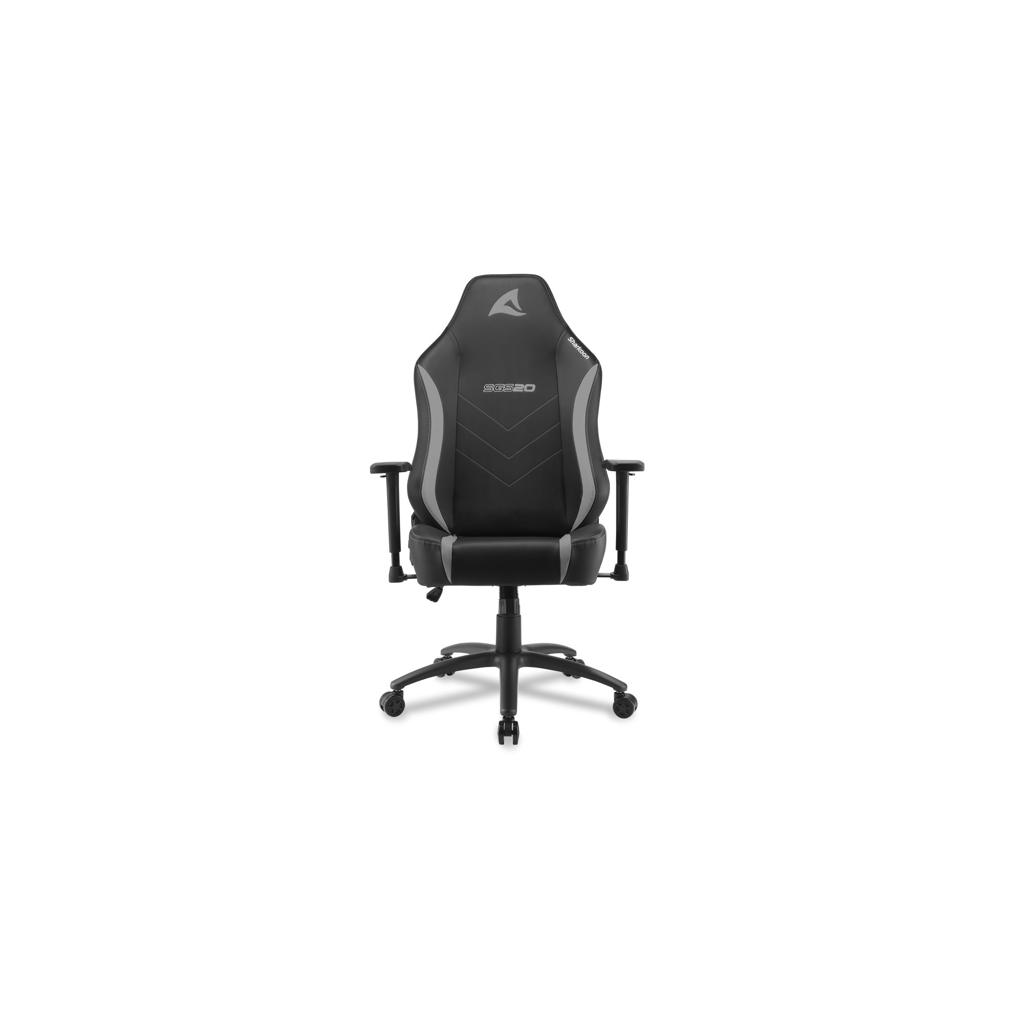 Silla gamer negra y gris, vista trasera.