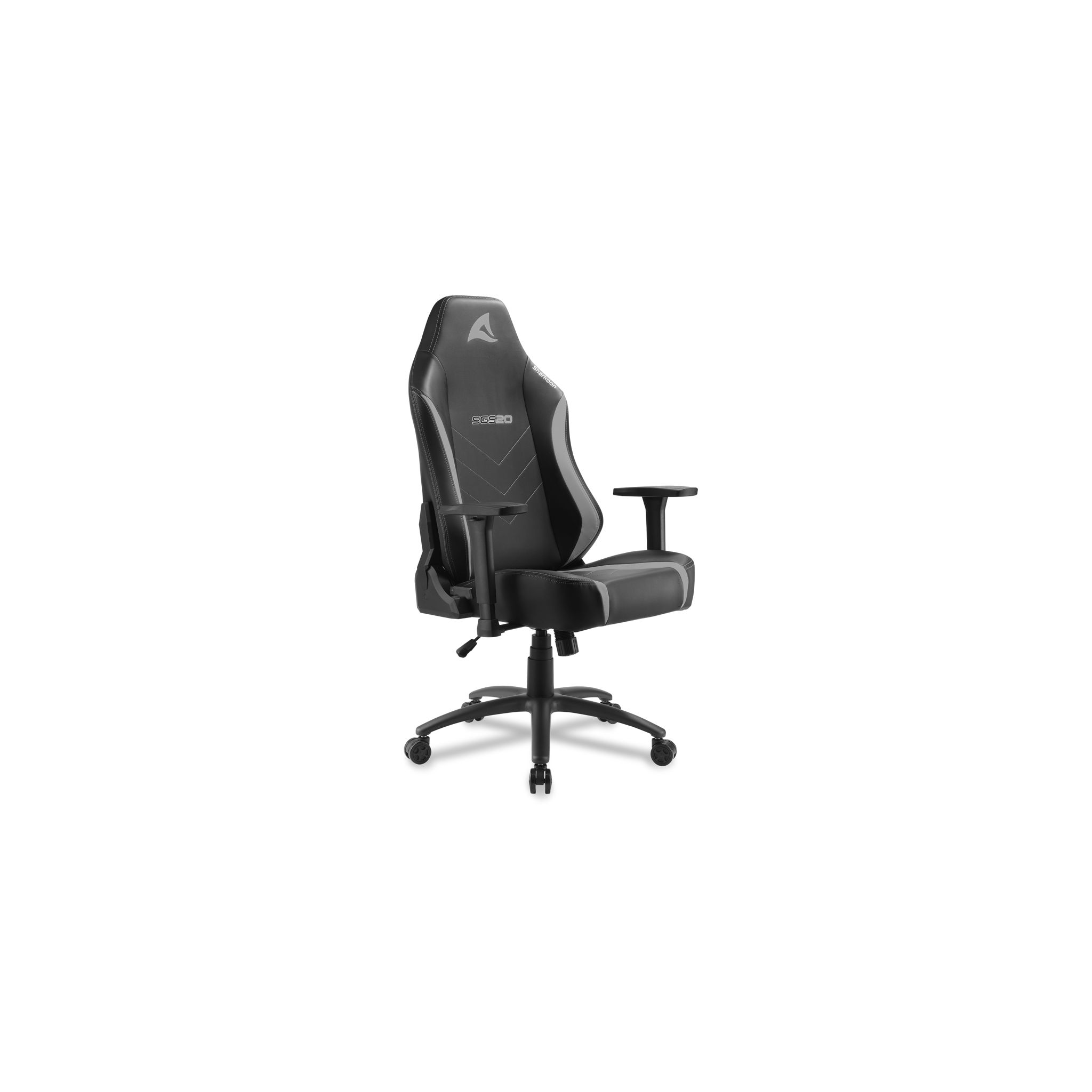 Silla gamer negra y gris, vista lateral.
