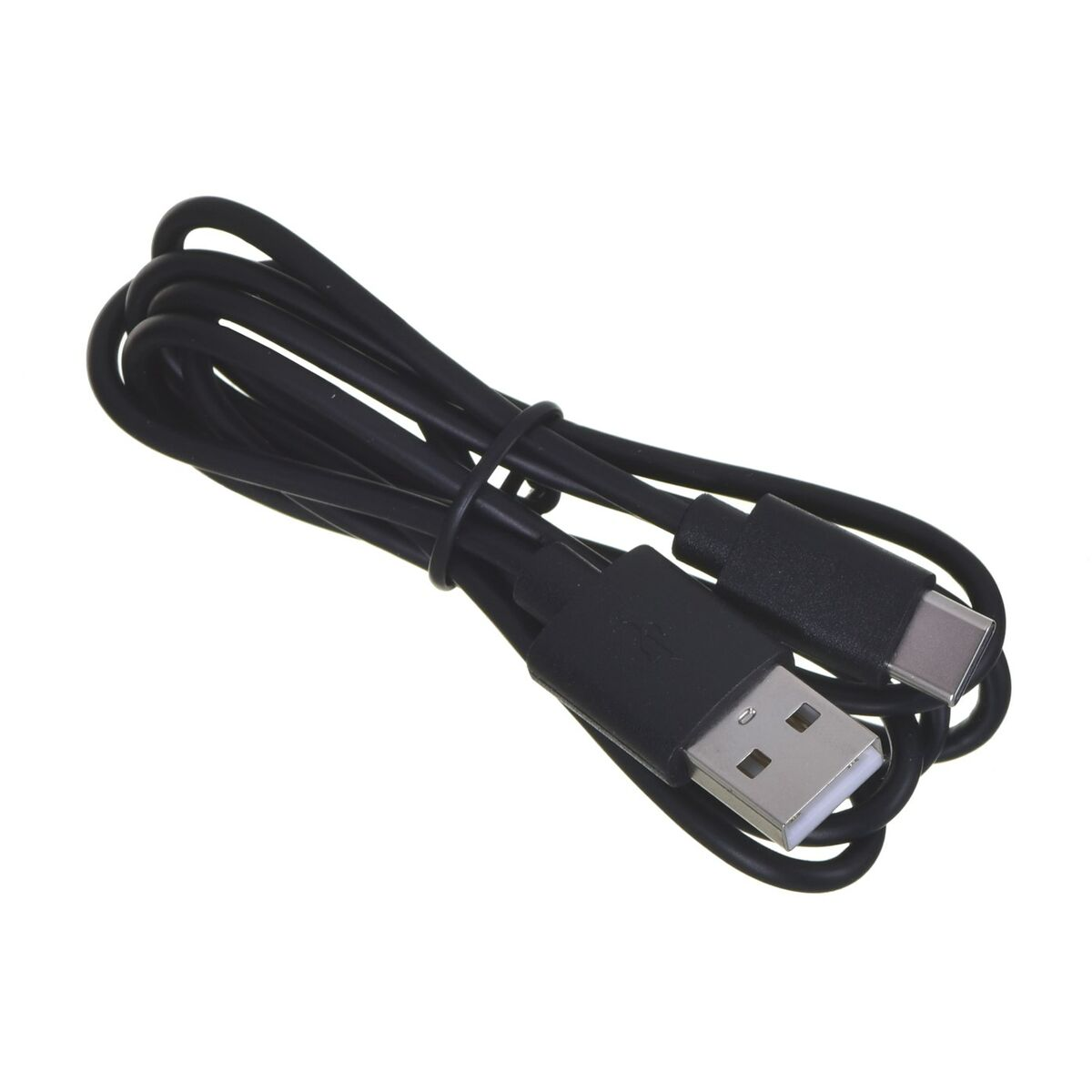 Schwarzes USB-Kabel mit einem USB-A- und einem USB-C-Anschluss.