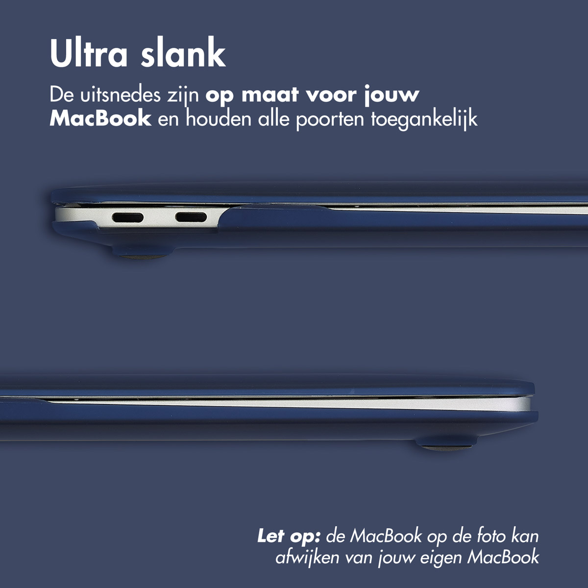 Twee blauwe laptops, zijaanzicht, met tekst: 'Ultra slank' en andere Nederlandse tekst.