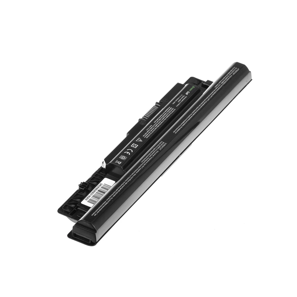 Zwei schwarze Laptop-Akkus werden gezeigt. Sie sind zusammen abgewinkelt. Schwarz mit Etiketten darauf.