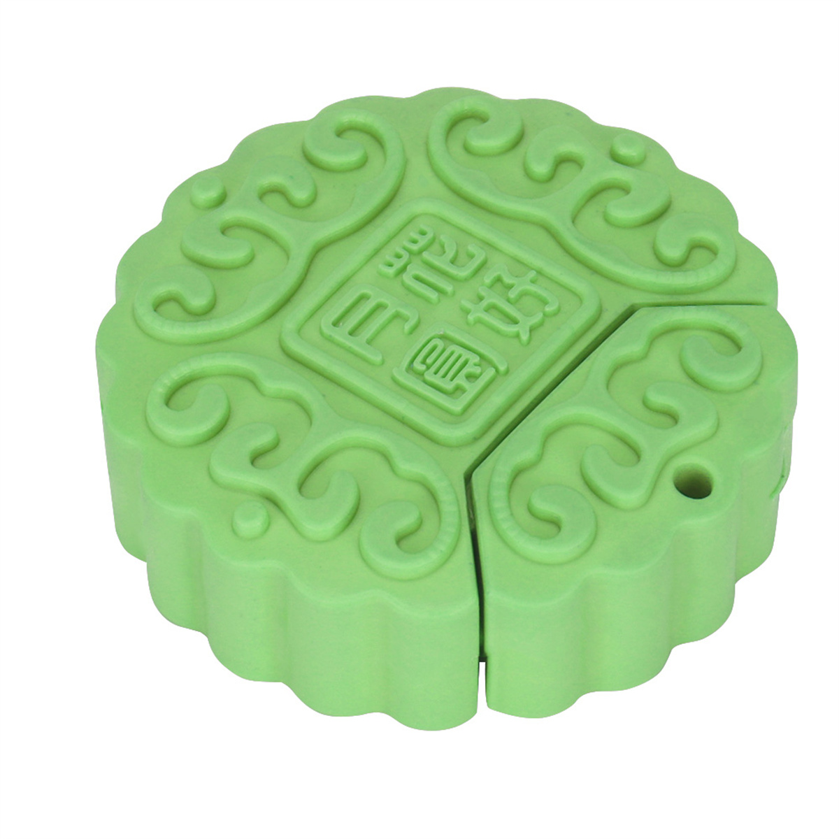 Grüner USB-Stick in Form eines traditionellen chinesischen Mondkuchens mit Mustern.