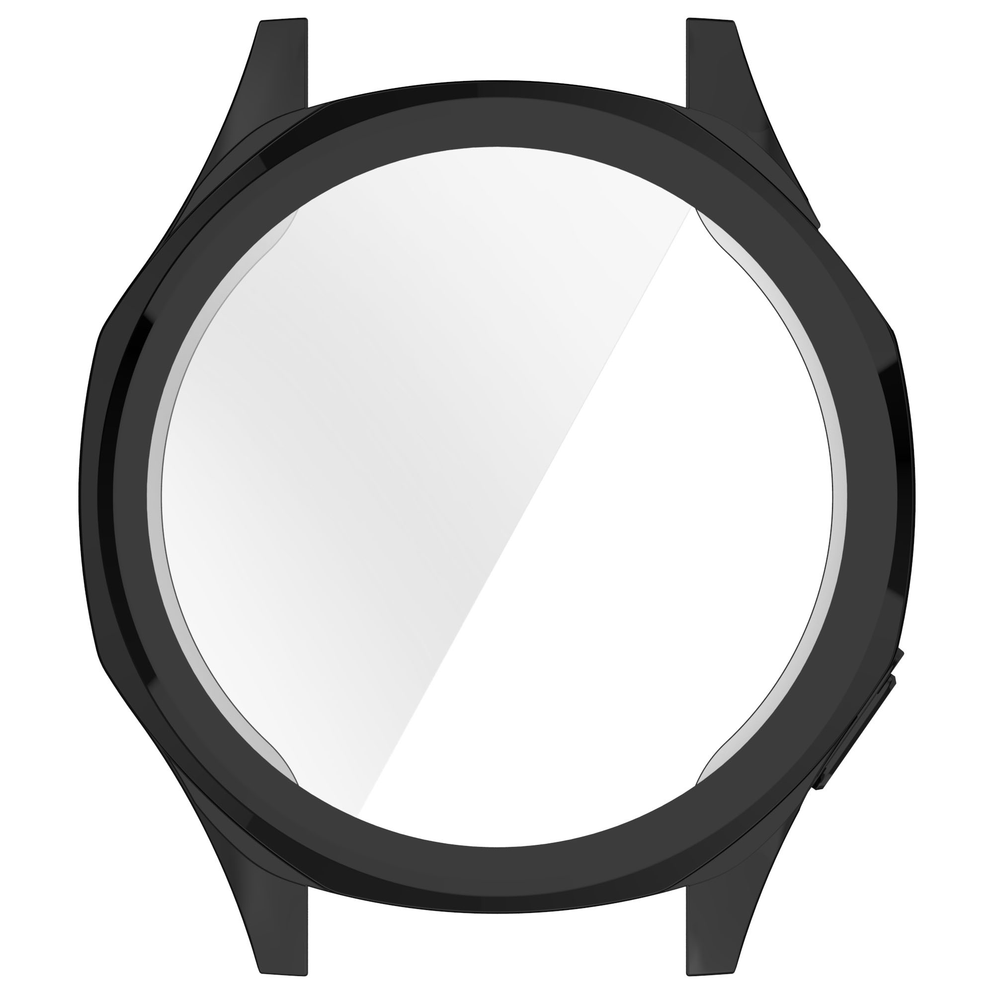 Schwarzes Smartwatch-Gehäuse mit klarem Bildschirm.