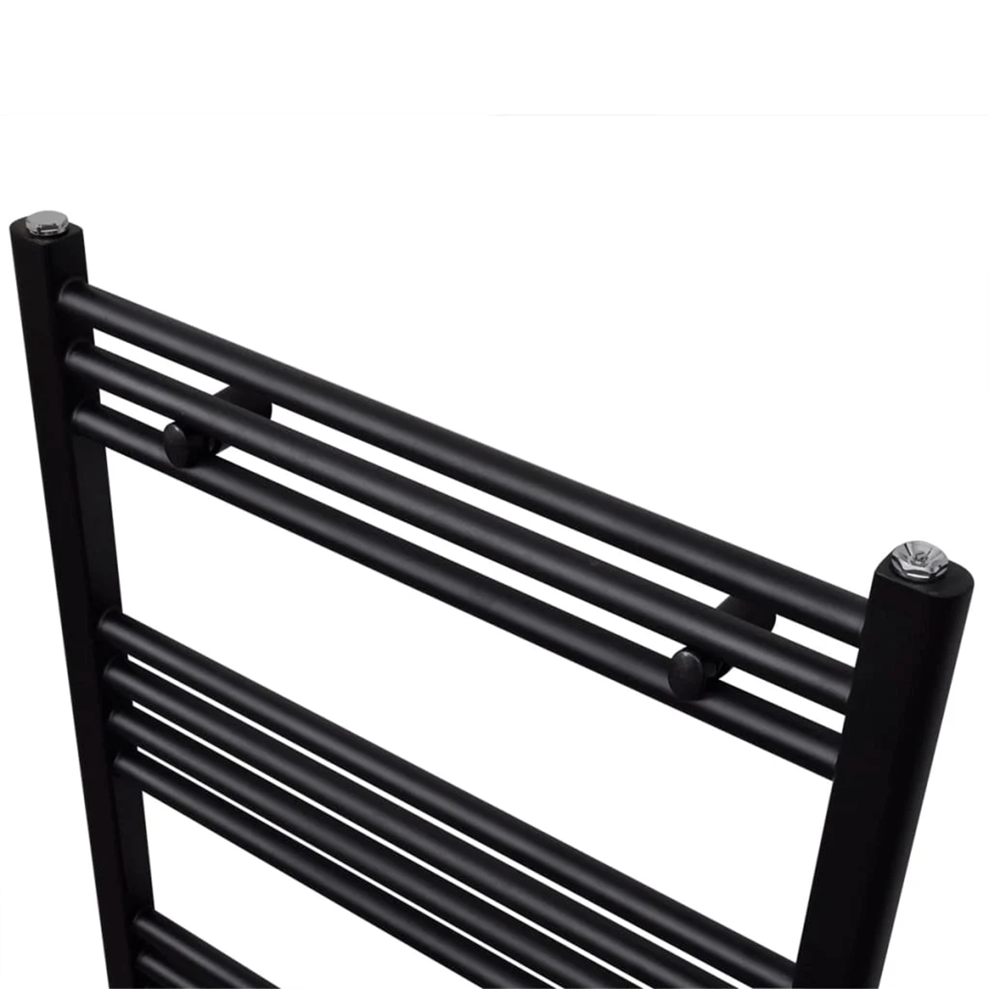 Ein schwarzer Handtuchhalter mit horizontalen Stangen.