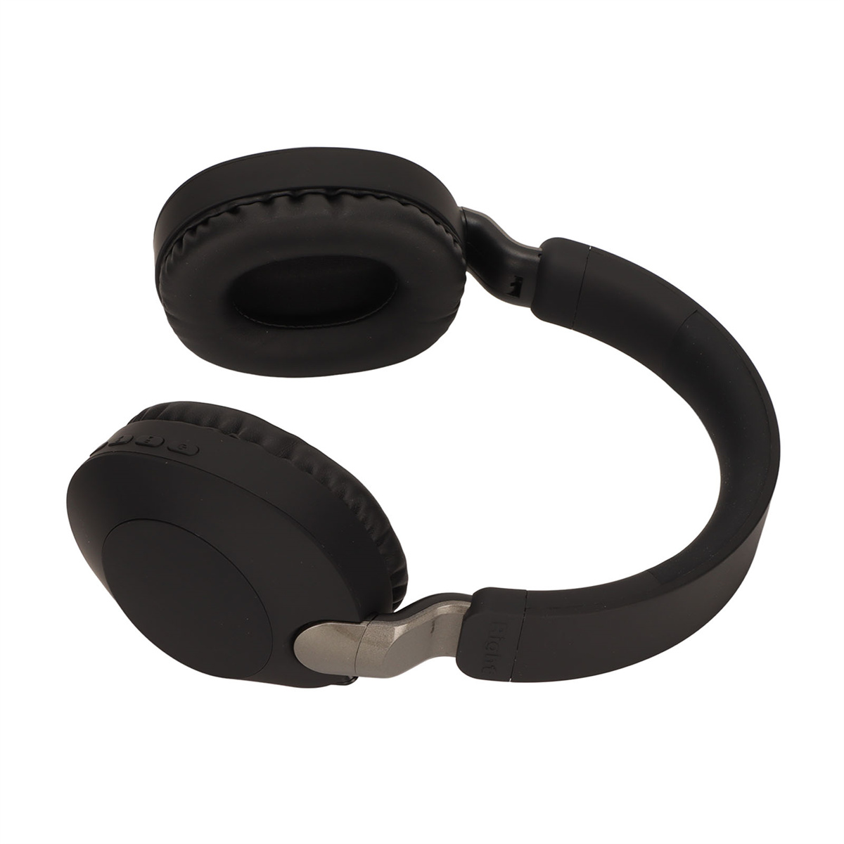 Schwarze Over-Ear-Kopfhörer mit gebogenem Bügel. Die Ohrmuscheln sind rund und gepolstert.