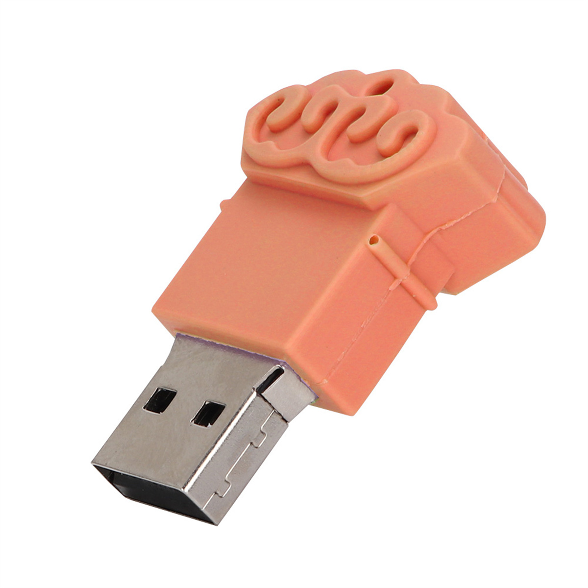 Ein USB-Stick in Form einer rosa Faust. Der Metall-USB-Anschluss ist sichtbar.