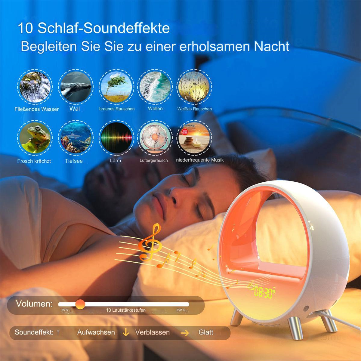 Wecklicht mit Zeitanzeige. Verfügt über Soundeffekte und zwei schlafende Personen.