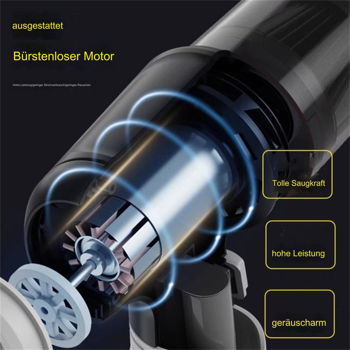 Nahaufnahme eines Staubsaugers mit silbernem Motor und blauem Leuchteffekt.