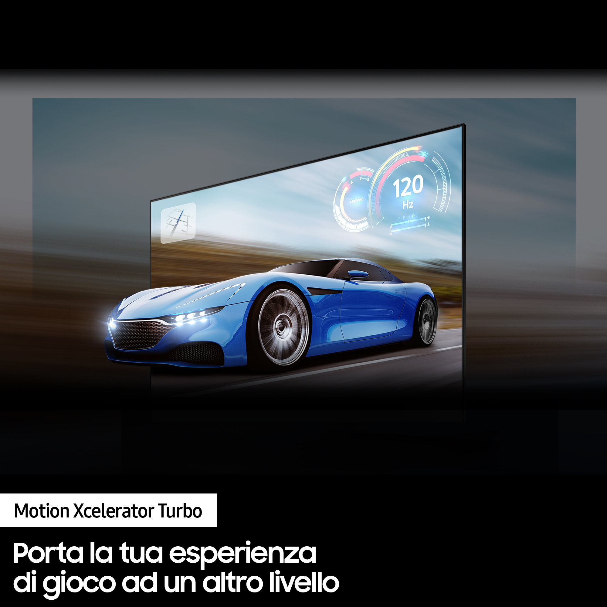 Auto blu sullo schermo con display di gioco.