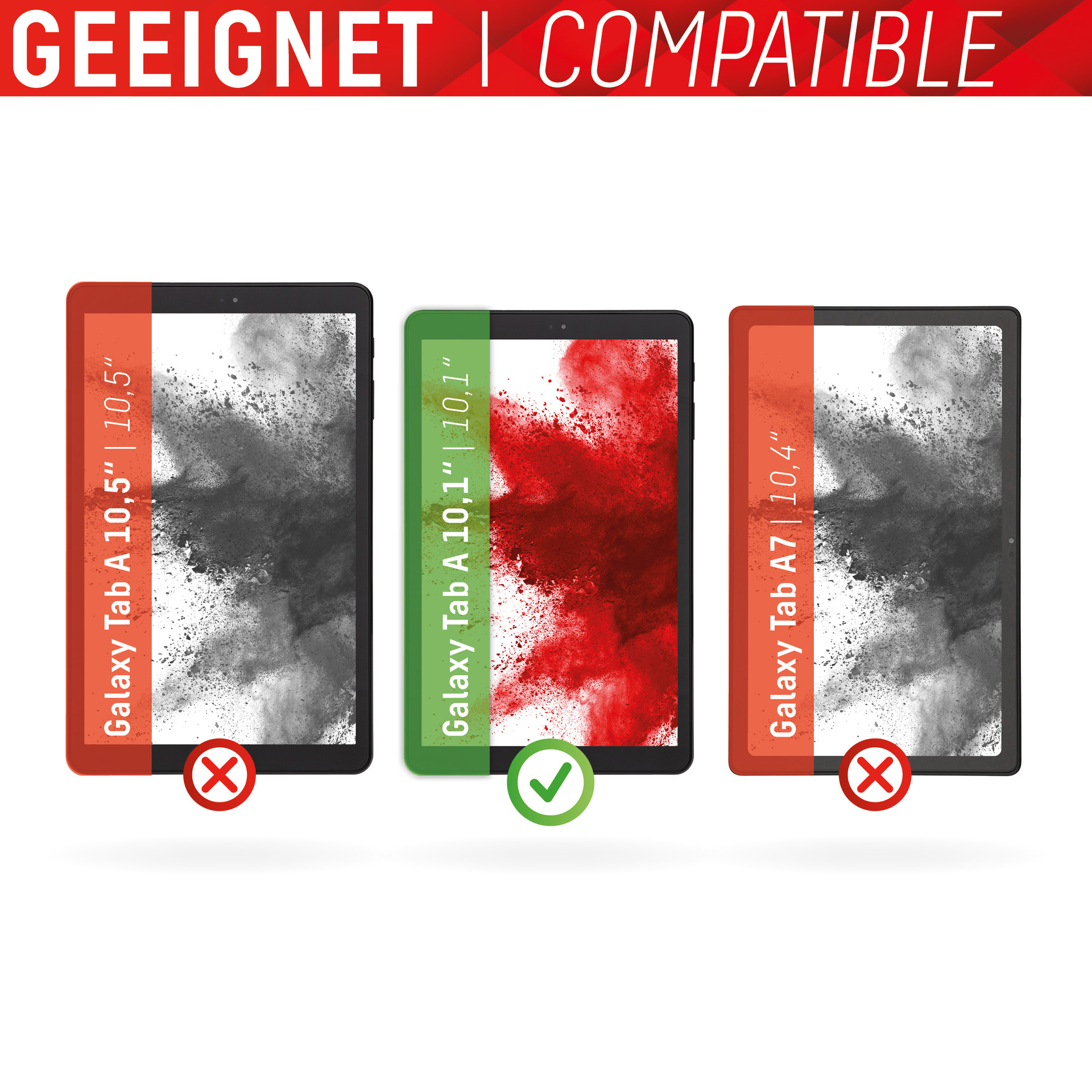 Tablets mit kompatiblen und inkompatiblen Indikatoren. Text auf Deutsch.