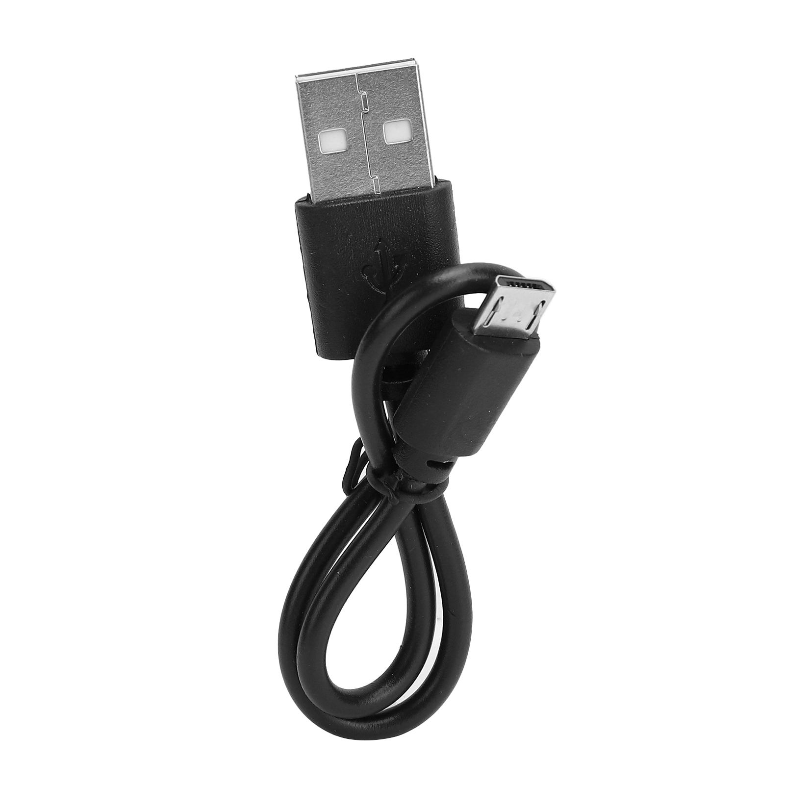 Schwarzes USB-Ladekabel mit einem Micro-USB-Anschluss.