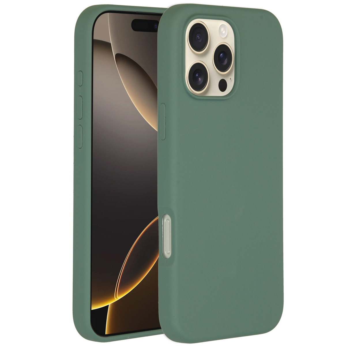 Groene telefoonhoes met drie cameralenzen.