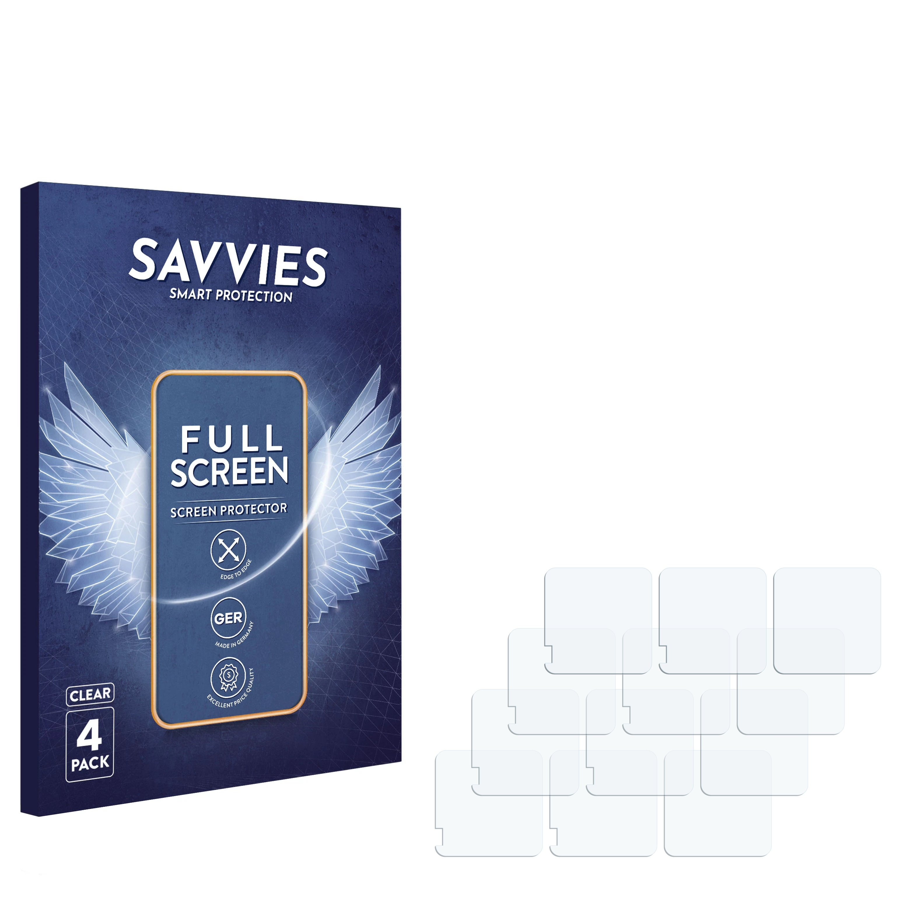 Verpackung und Displayschutzfolien auf weißem Hintergrund.