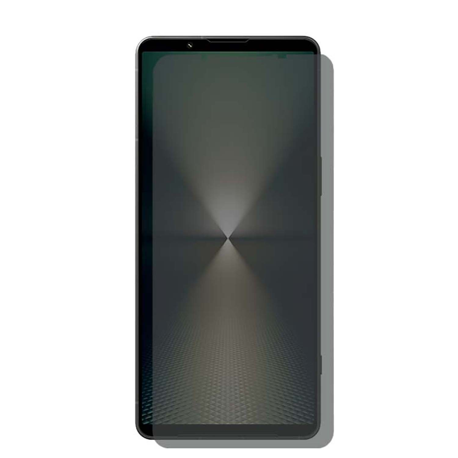 Telefoonscherm met privacybeschermer. Toont een donker, rasterachtig patroon.