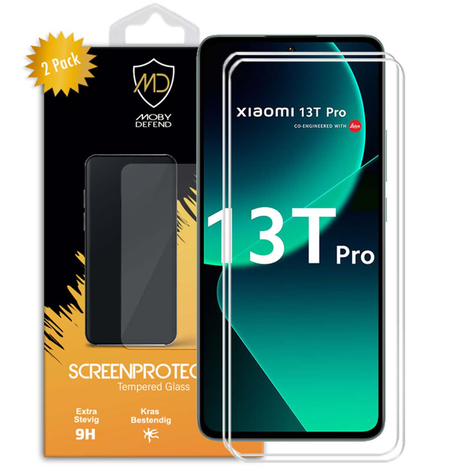 Emballage de protection d'écran de téléphone avec téléphone et protection d'écran visibles. Le texte est en anglais.