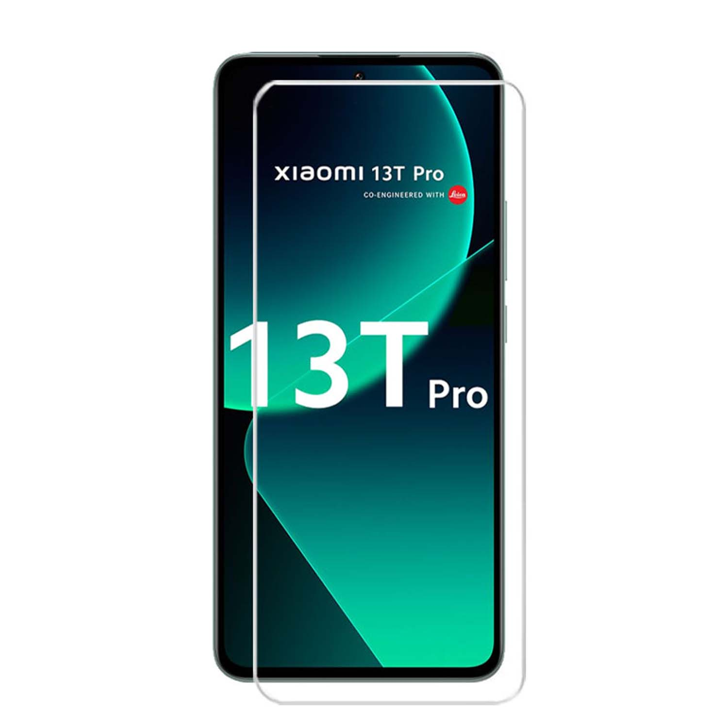Un téléphone avec un protecteur d'écran. Le texte sur le protecteur d'écran indique 'Xiaomi 13T Pro'.