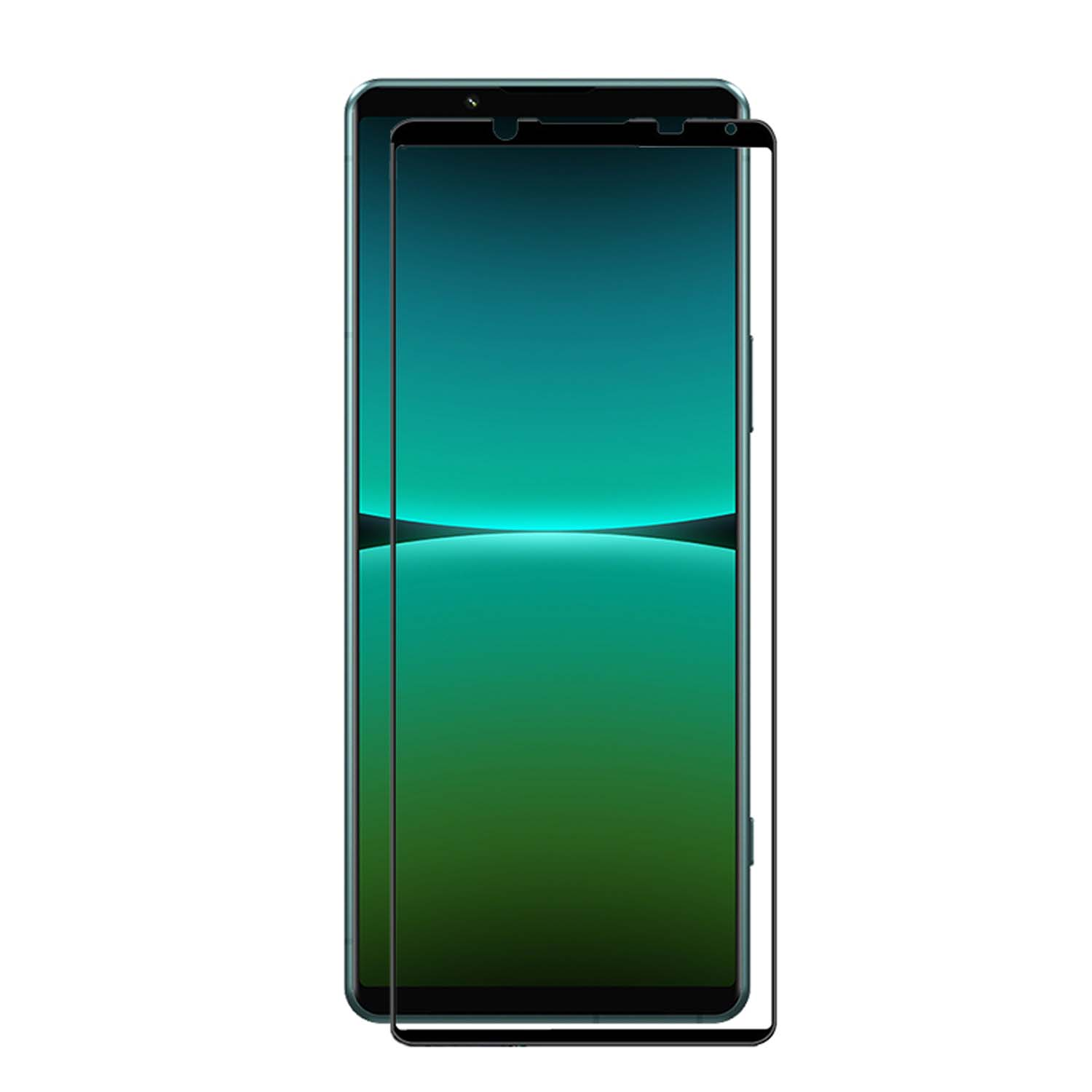 Protecteur d'écran de téléphone sur un téléphone. Il est transparent et a un bord noir.